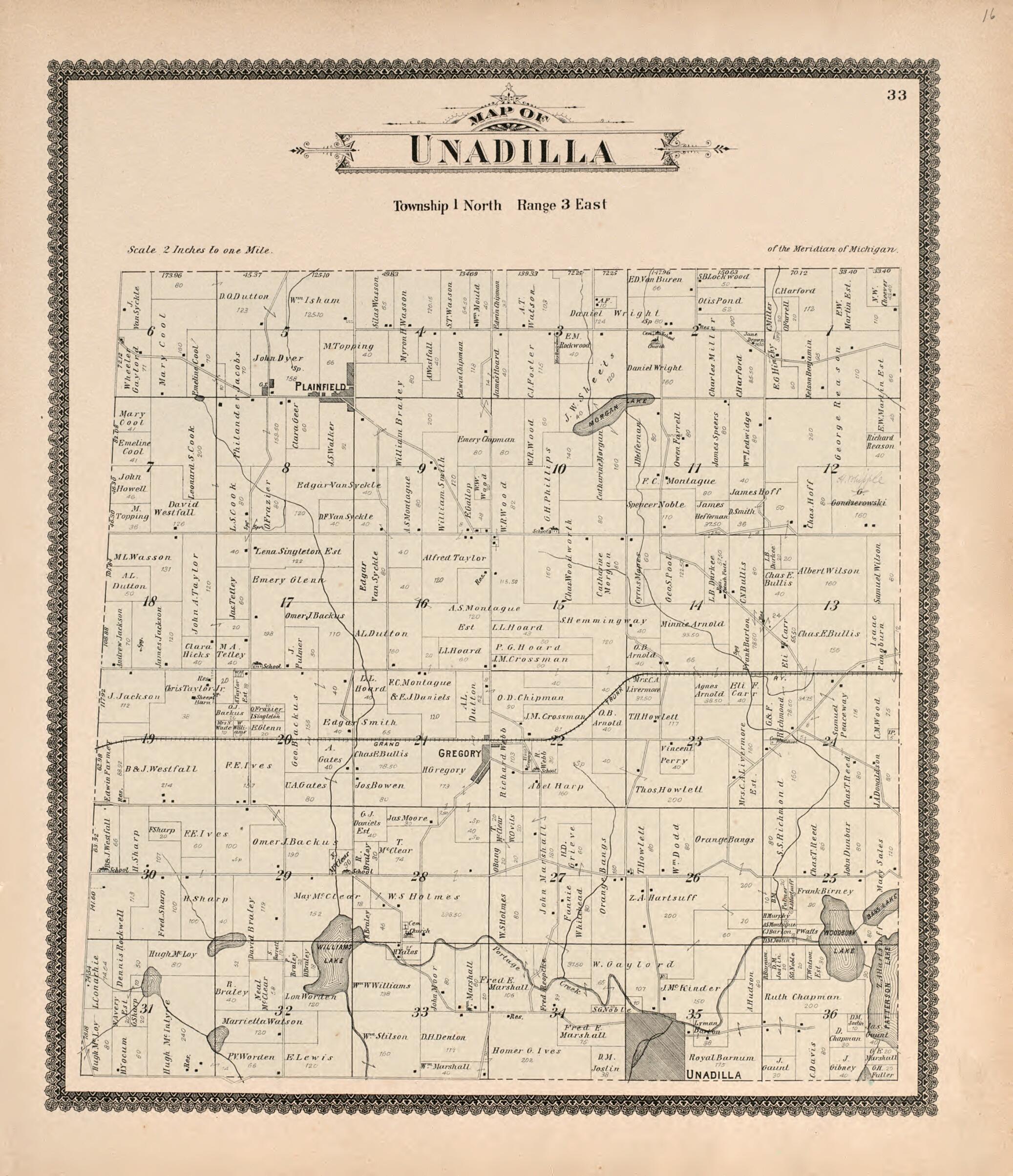 This old map of Unadilla from Standard Atlas of Livingston County, Michigan from 1895 was created by  Geo. A. Ogle &amp; Co in 1895