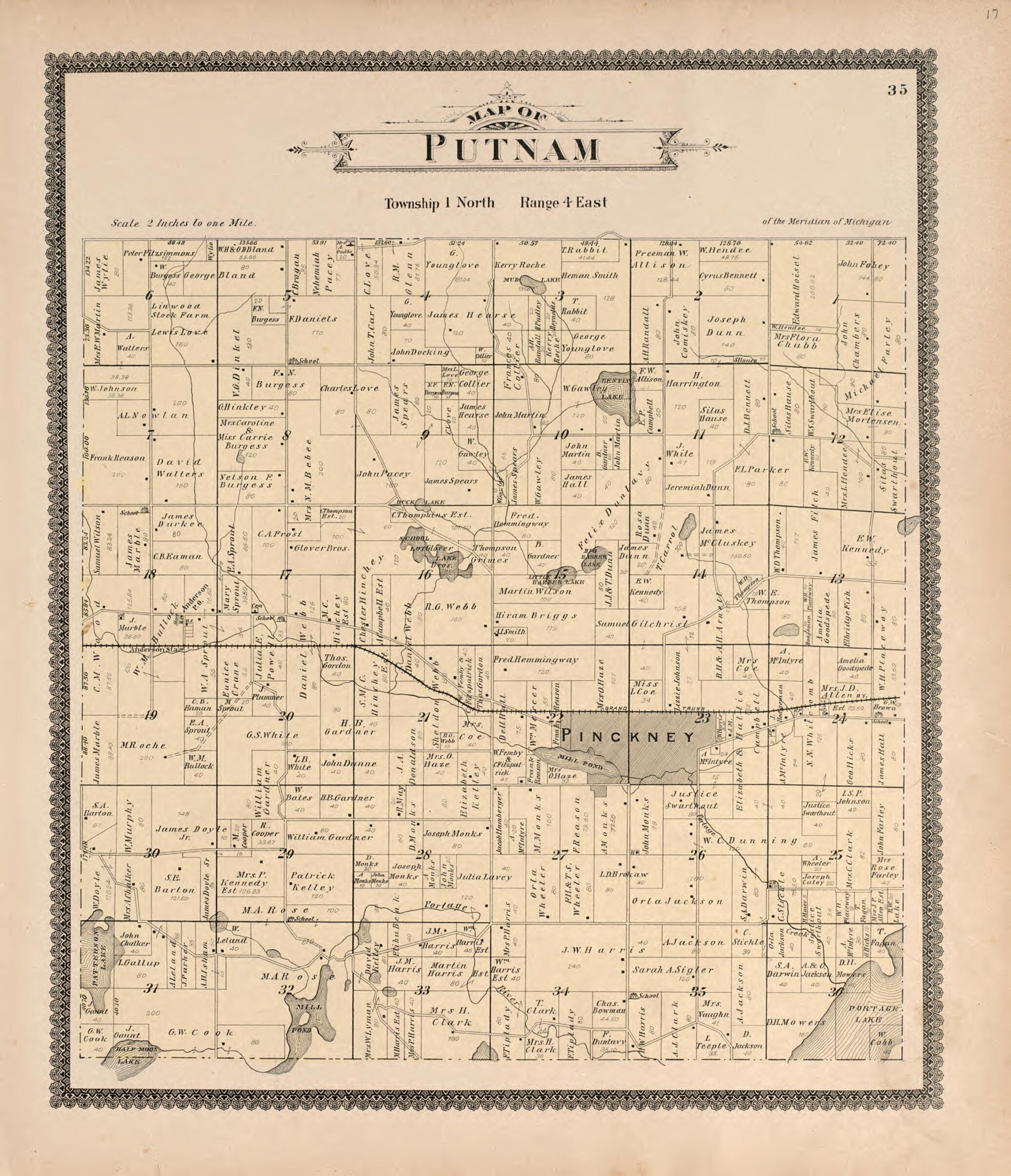 This old map of Putnam from Standard Atlas of Livingston County, Michigan from 1895 was created by  Geo. A. Ogle &amp; Co in 1895