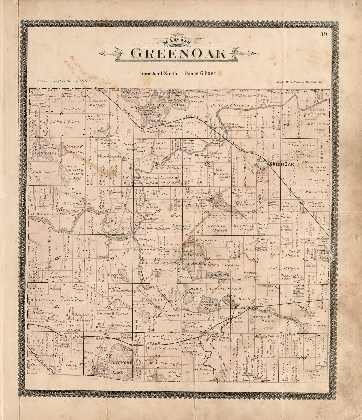 This old map of Green Oak from Standard Atlas of Livingston County, Michigan from 1895 was created by  Geo. A. Ogle &amp; Co in 1895