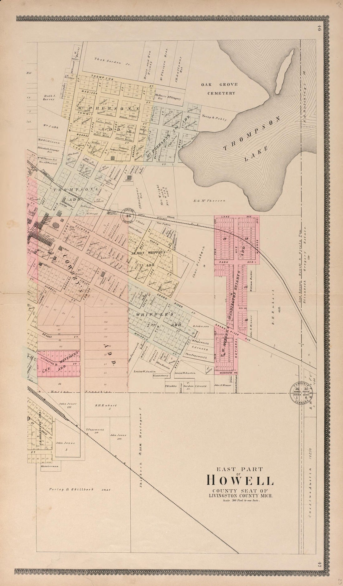 This old map of East Part of Howell from Standard Atlas of Livingston County, Michigan from 1895 was created by  Geo. A. Ogle &amp; Co in 1895