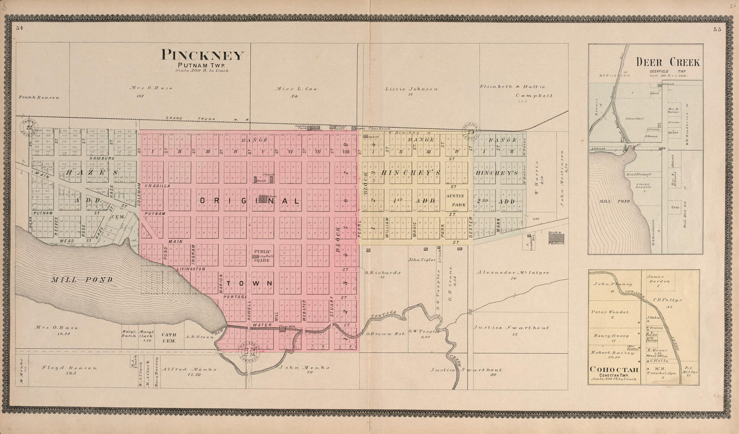 This old map of Pinckney &amp; Deer Creek from Standard Atlas of Livingston County, Michigan from 1895 was created by  Geo. A. Ogle &amp; Co in 1895