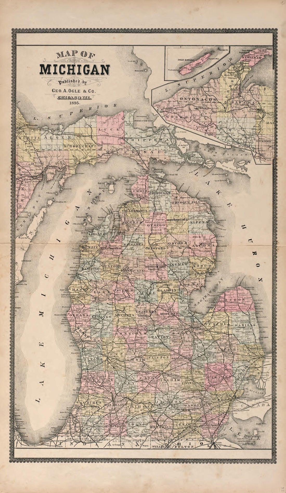 This old map of Map of Michigan from Standard Atlas of Livingston County, Michigan from 1895 was created by  Geo. A. Ogle &amp; Co in 1895