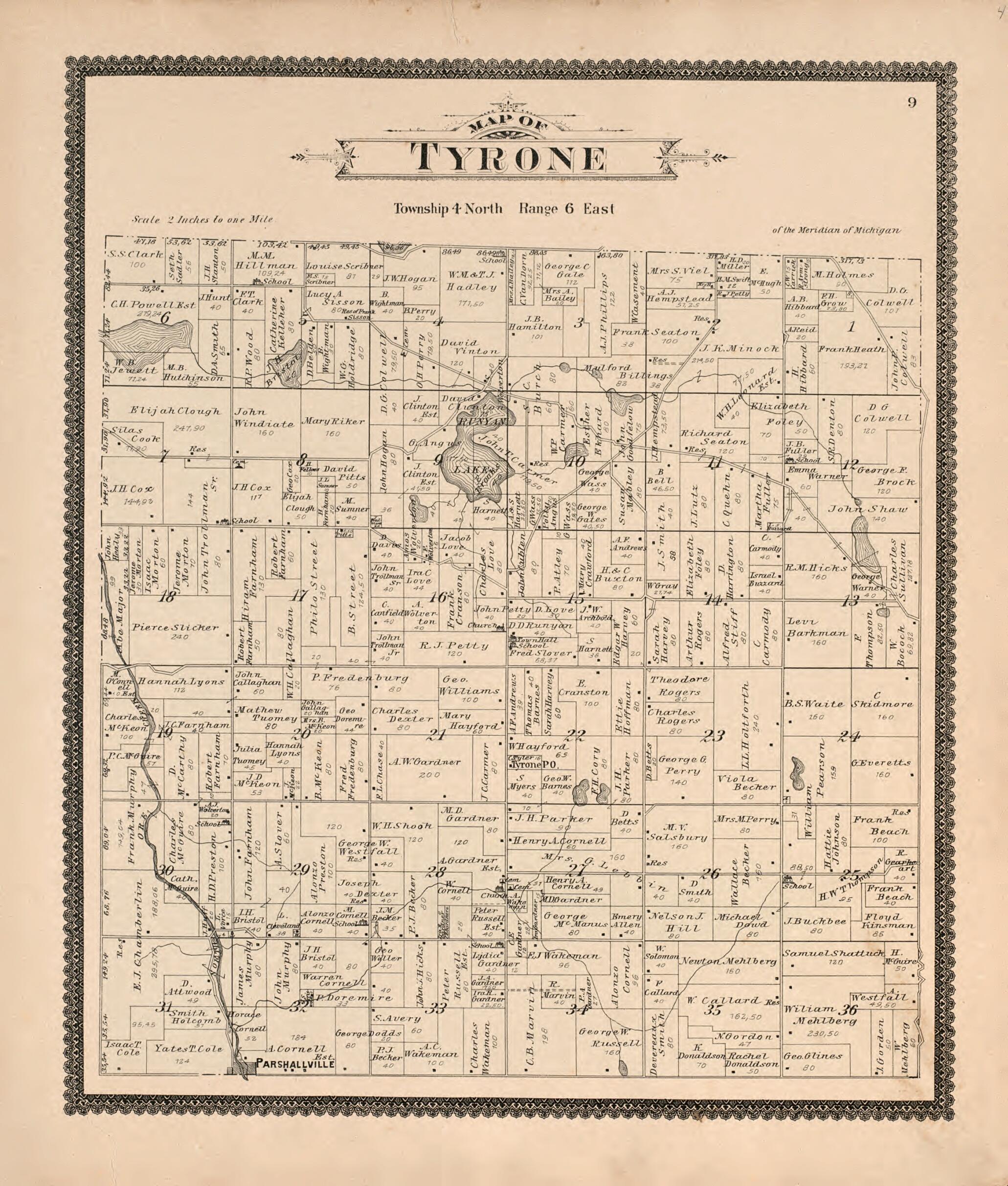 This old map of Tyrone from Standard Atlas of Livingston County, Michigan from 1895 was created by  Geo. A. Ogle &amp; Co in 1895