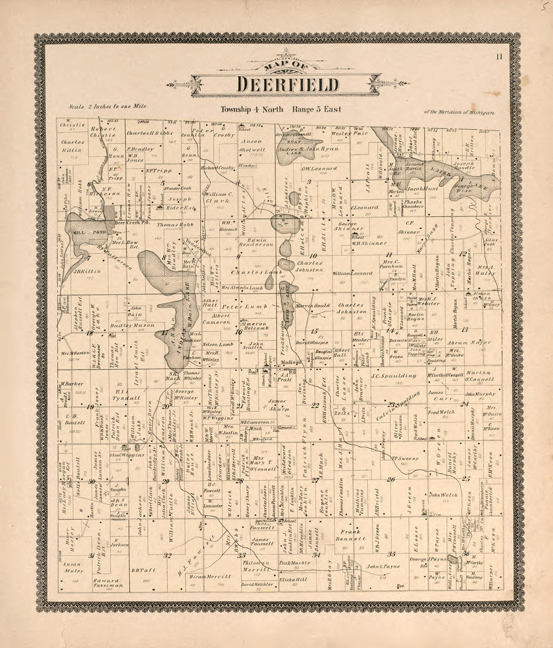 This old map of Deerfield from Standard Atlas of Livingston County, Michigan from 1895 was created by  Geo. A. Ogle &amp; Co in 1895