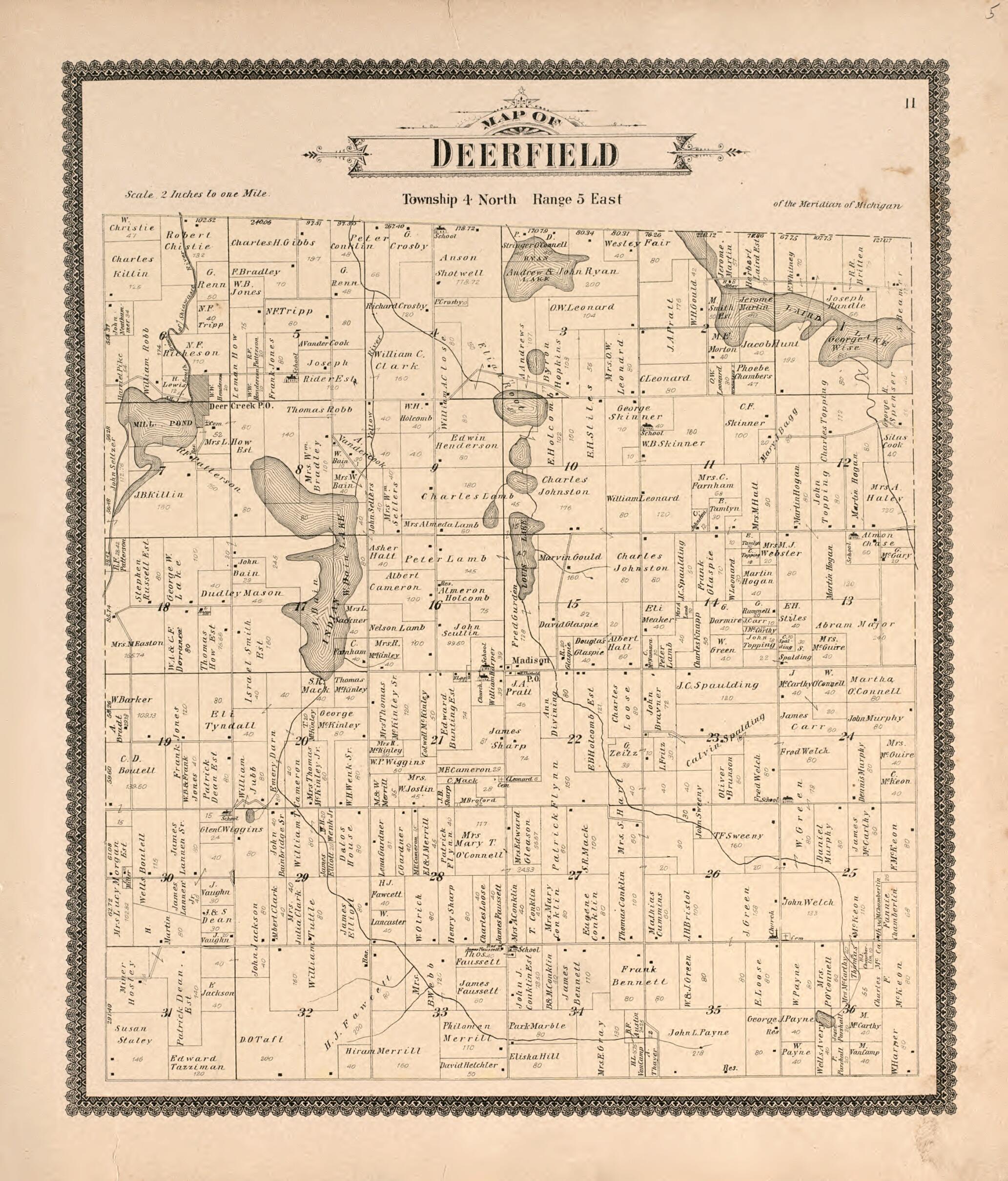 This old map of Deerfield from Standard Atlas of Livingston County, Michigan from 1895 was created by  Geo. A. Ogle &amp; Co in 1895