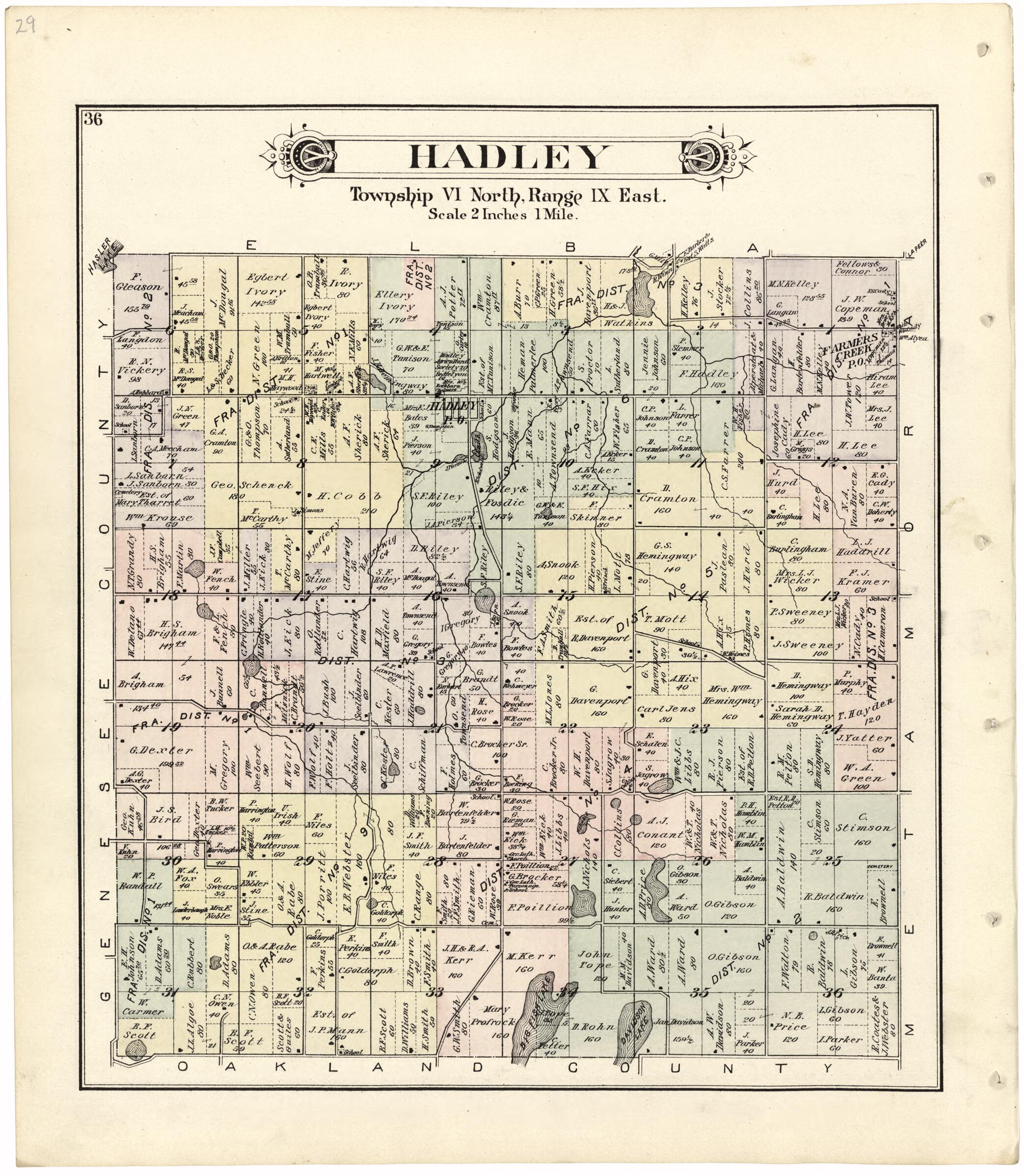 This old map of Hadley from Atlas and Directory of Lapeer County, Michigan from 1893 was created by  E. Robinson Co in 1893