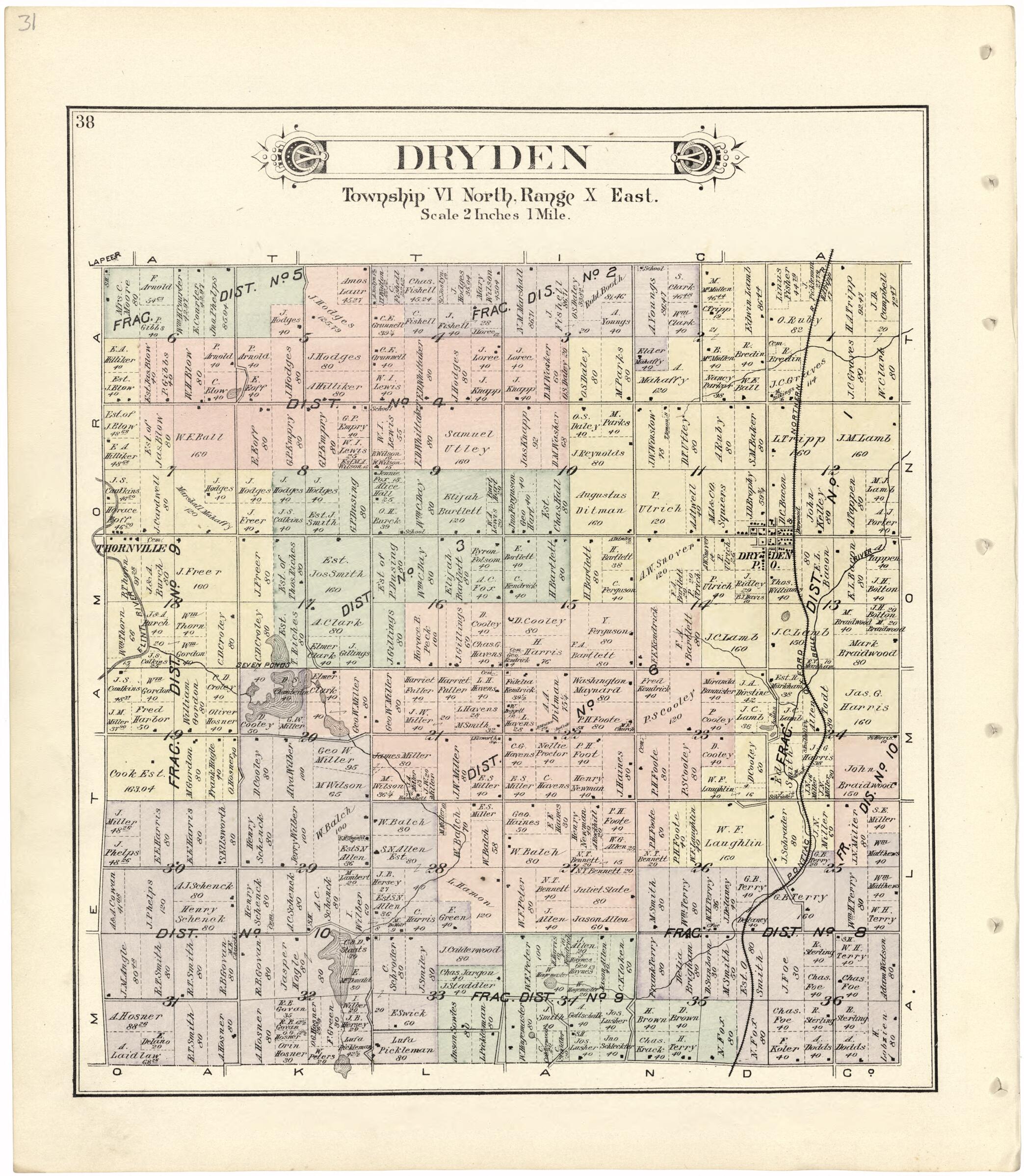 This old map of Dryden from Atlas and Directory of Lapeer County, Michigan from 1893 was created by  E. Robinson Co in 1893