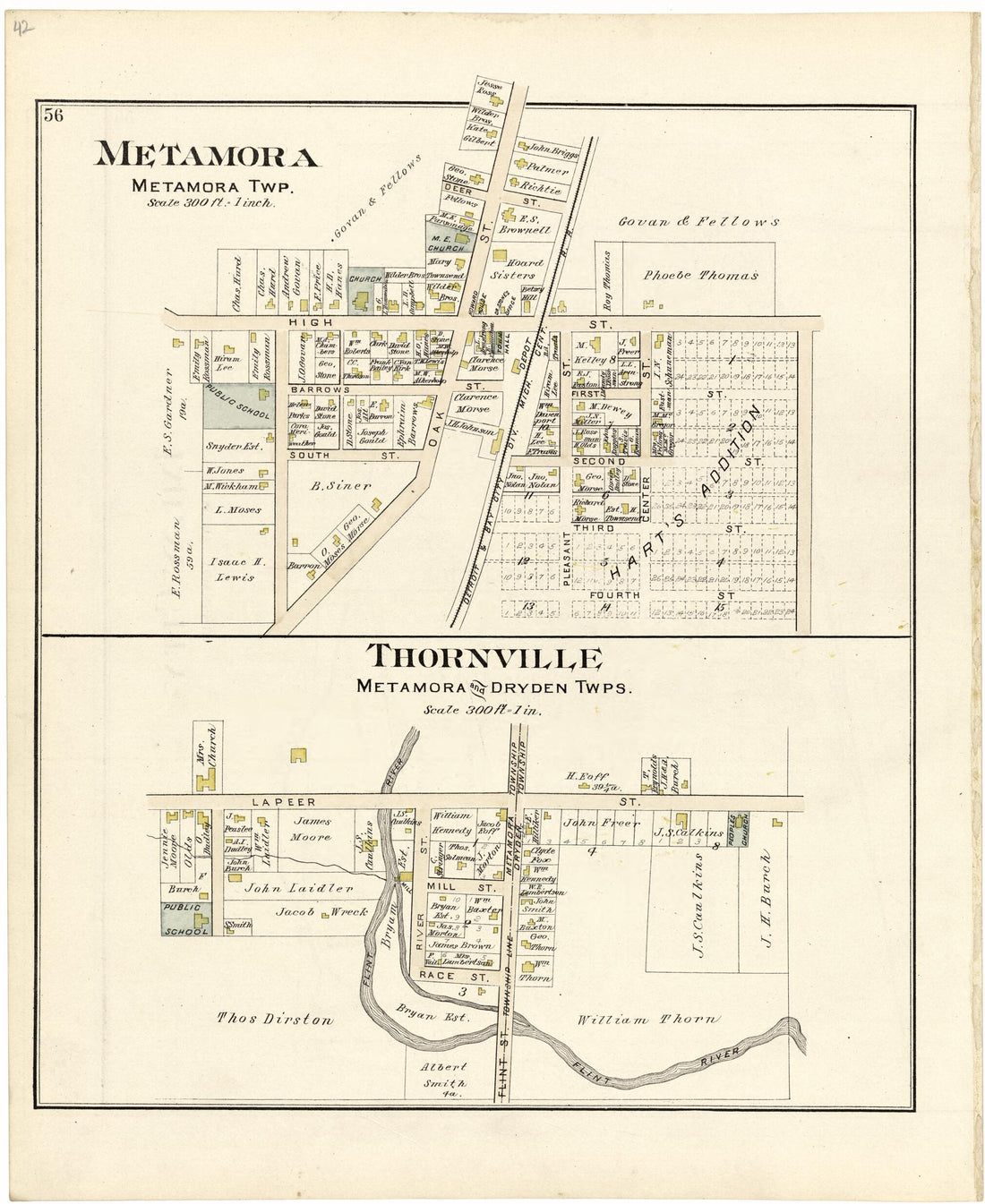 This old map of Metamora; Thornville from Atlas and Directory of Lapeer County, Michigan from 1893 was created by  E. Robinson Co in 1893