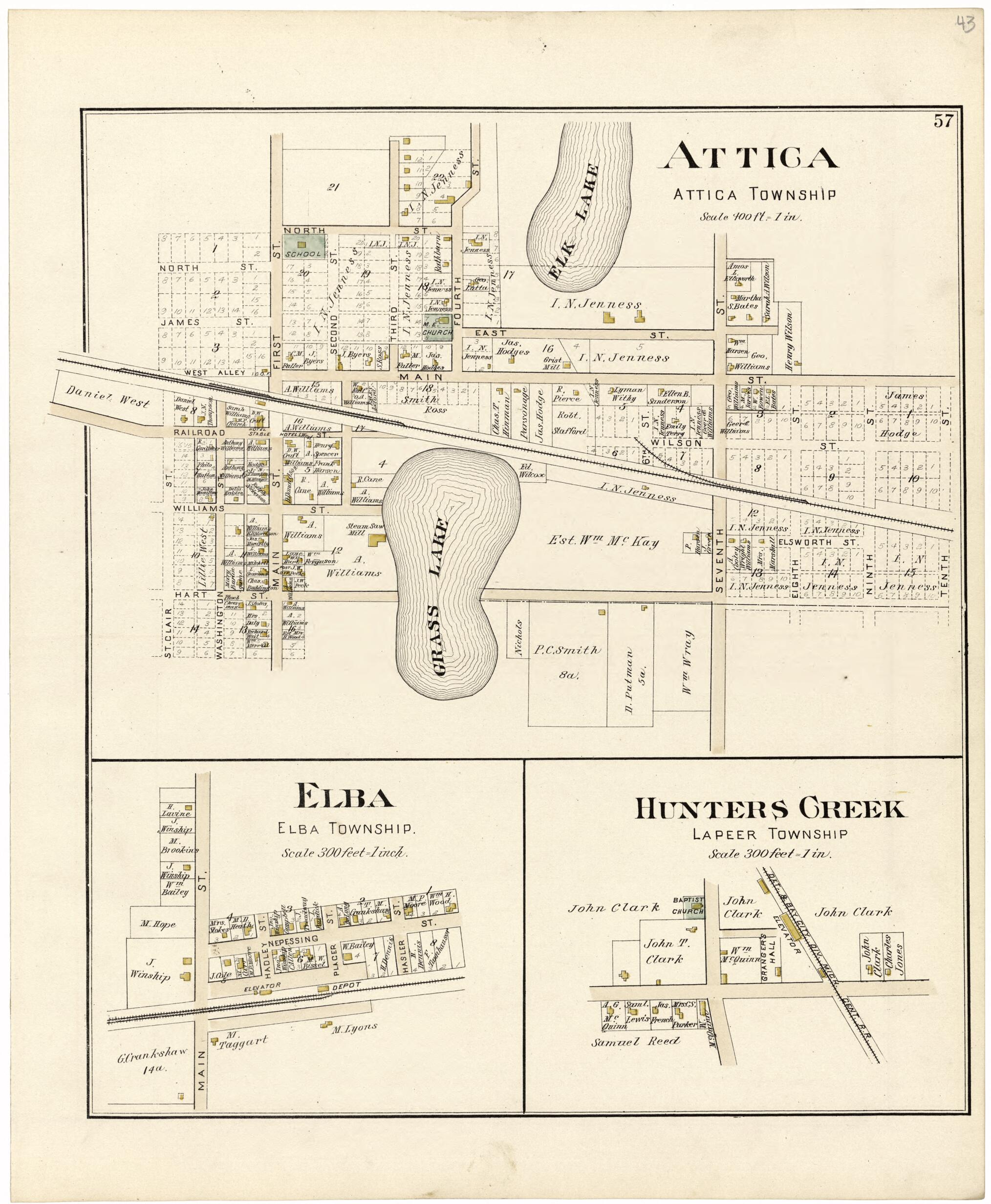 This old map of Attica; Elba; Hunters Creek from Atlas and Directory of Lapeer County, Michigan from 1893 was created by  E. Robinson Co in 1893