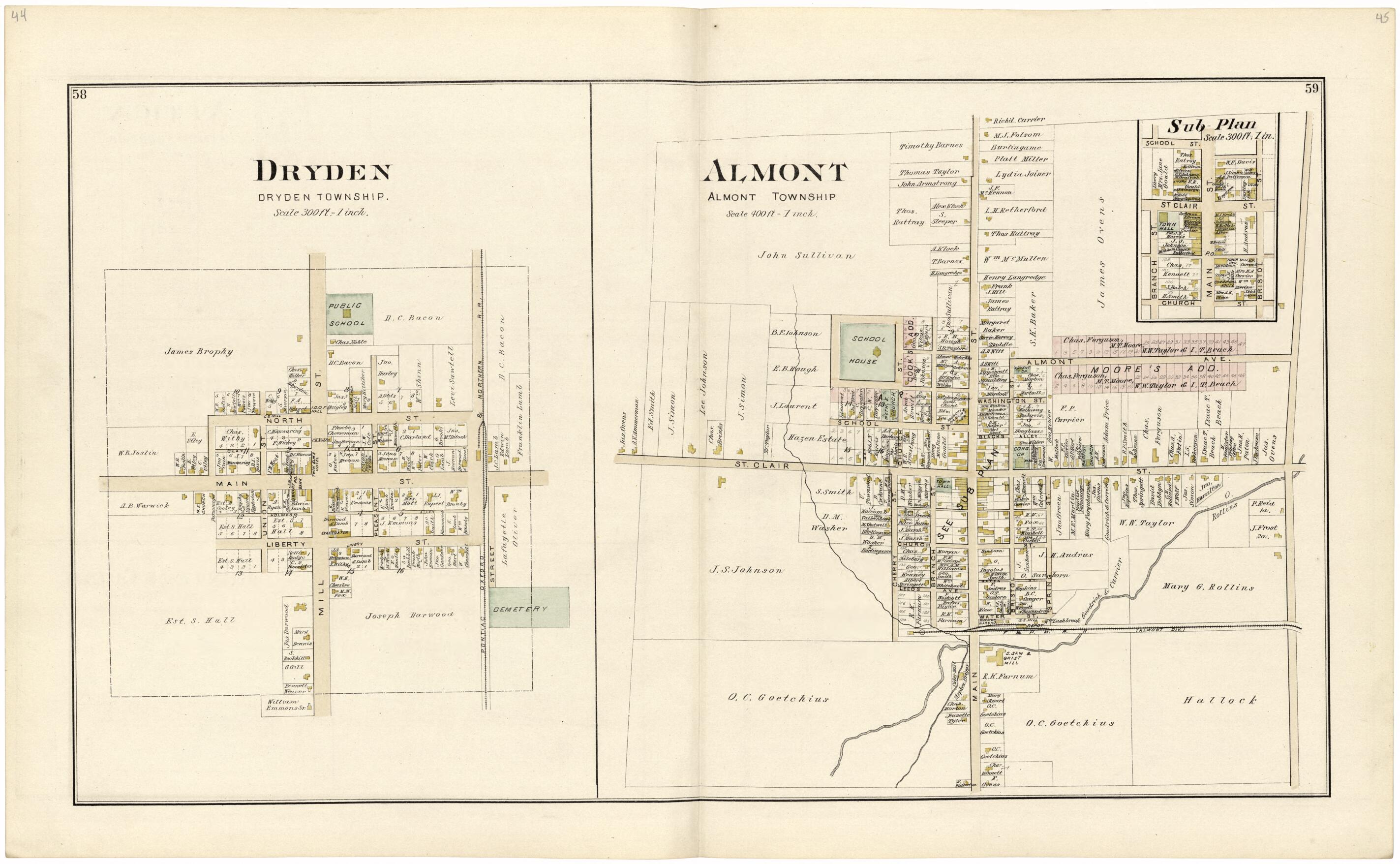 This old map of Dryden; Almont from Atlas and Directory of Lapeer County, Michigan from 1893 was created by  E. Robinson Co in 1893