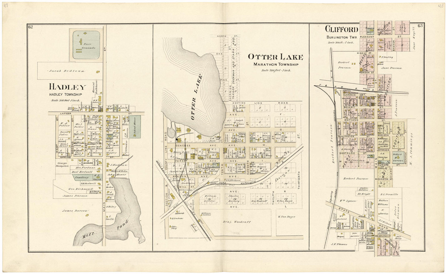 This old map of Hadley; Otter Lake; Clifford from Atlas and Directory of Lapeer County, Michigan from 1893 was created by  E. Robinson Co in 1893