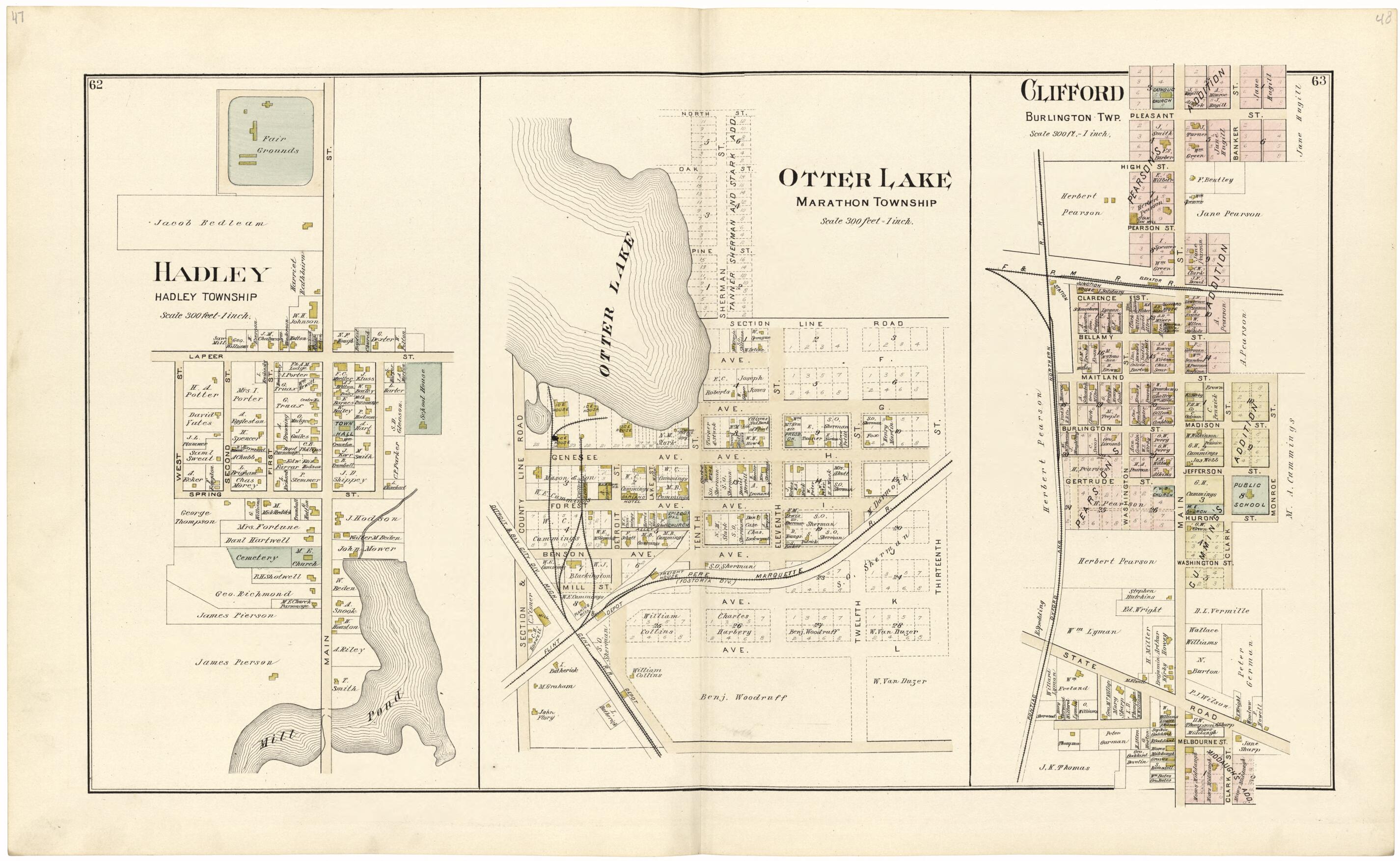 This old map of Hadley; Otter Lake; Clifford from Atlas and Directory of Lapeer County, Michigan from 1893 was created by  E. Robinson Co in 1893