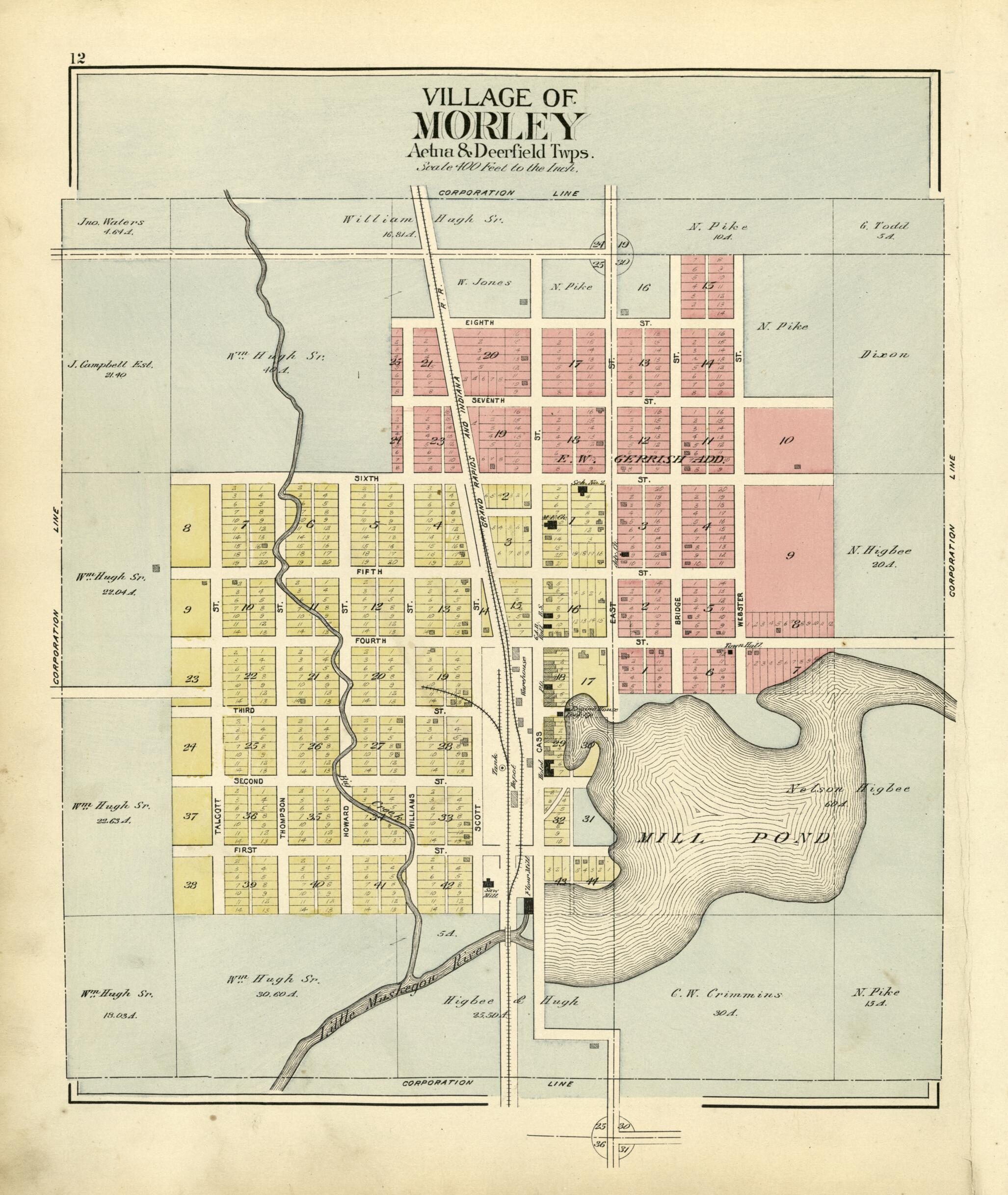 This old map of Village of Morley from Plat Book of Mecosta County, Michigan from 1900 was created by  P.A. &amp; J.W. Myers (Firm) in 1900