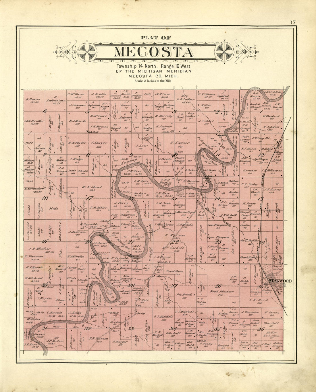 This old map of Plat of Mecosta from Plat Book of Mecosta County, Michigan from 1900 was created by  P.A. &amp; J.W. Myers (Firm) in 1900