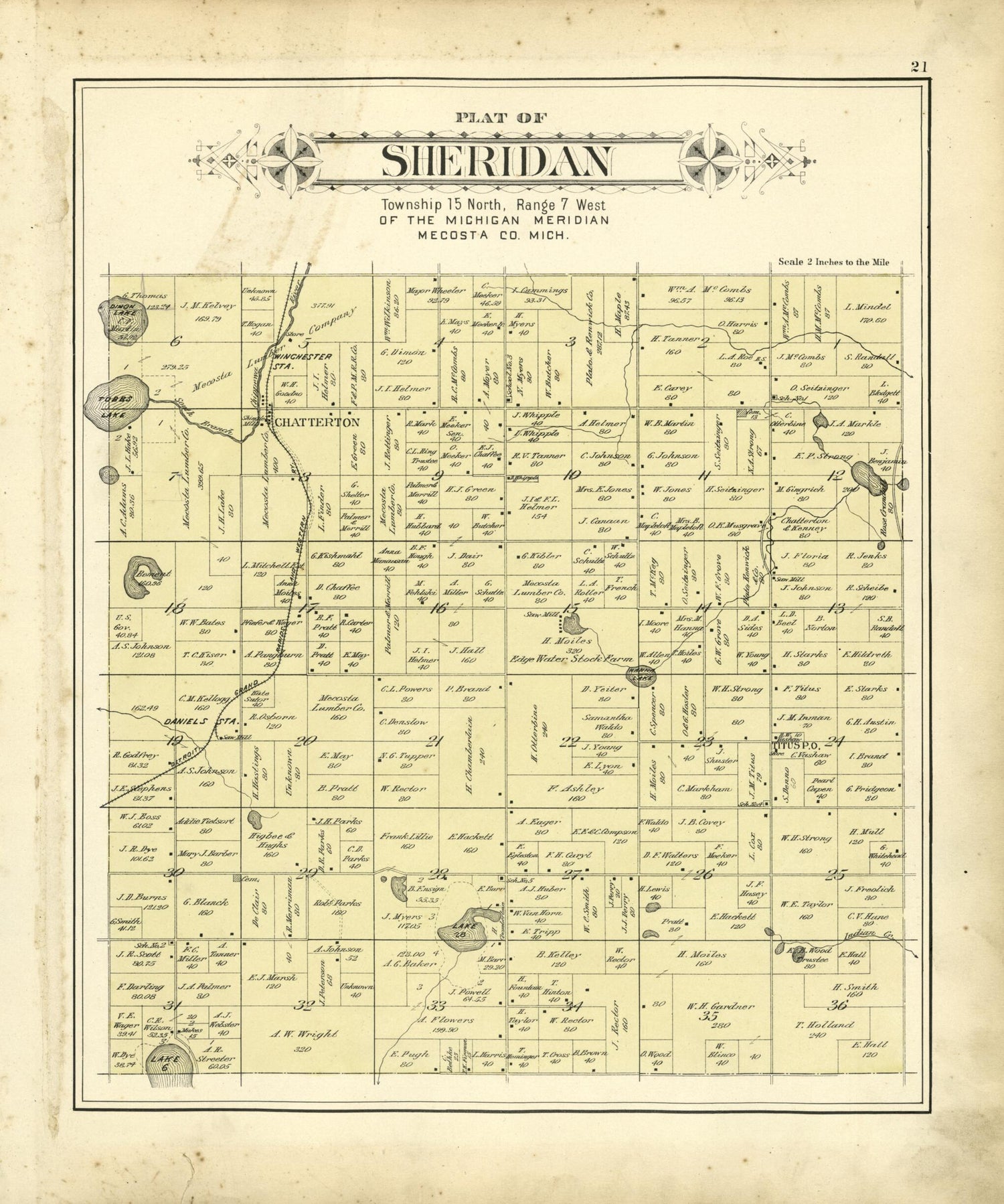 This old map of Plat of Sheridan from Plat Book of Mecosta County, Michigan from 1900 was created by  P.A. &amp; J.W. Myers (Firm) in 1900