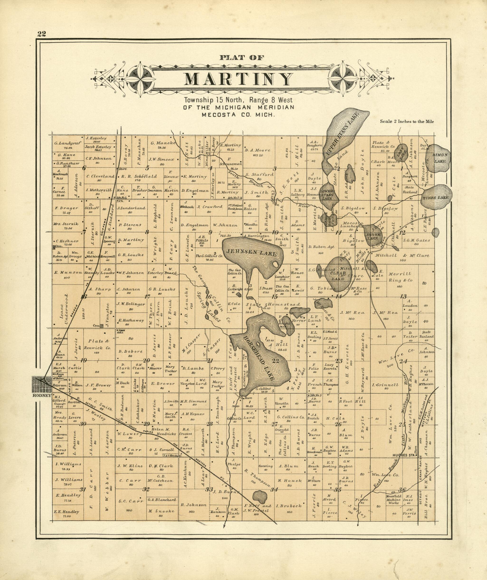 This old map of Plat of Martiny from Plat Book of Mecosta County, Michigan from 1900 was created by  P.A. &amp; J.W. Myers (Firm) in 1900