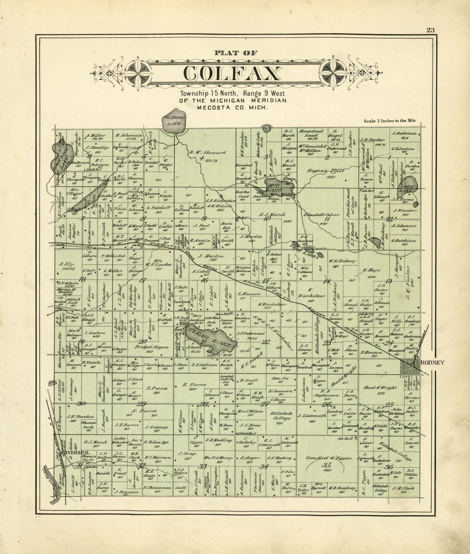 This old map of Plat of Colfax from Plat Book of Mecosta County, Michigan from 1900 was created by  P.A. &amp; J.W. Myers (Firm) in 1900