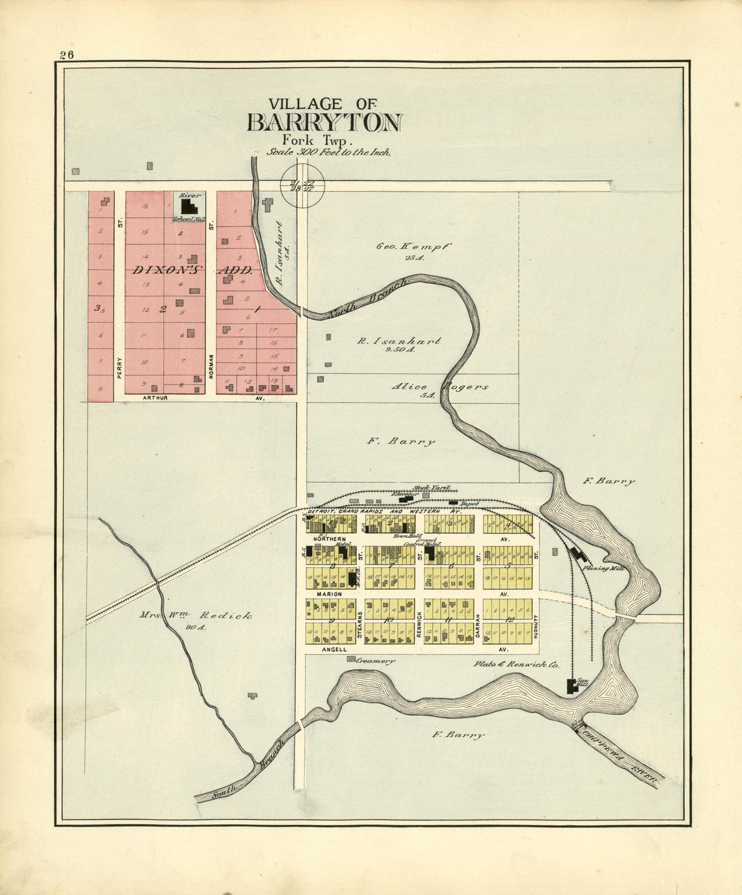 This old map of Village of Barrton from Plat Book of Mecosta County, Michigan from 1900 was created by  P.A. &amp; J.W. Myers (Firm) in 1900