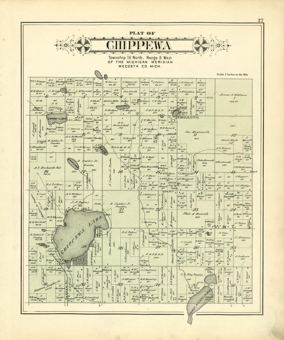 This old map of Plat of Chippewa from Plat Book of Mecosta County, Michigan from 1900 was created by  P.A. &amp; J.W. Myers (Firm) in 1900