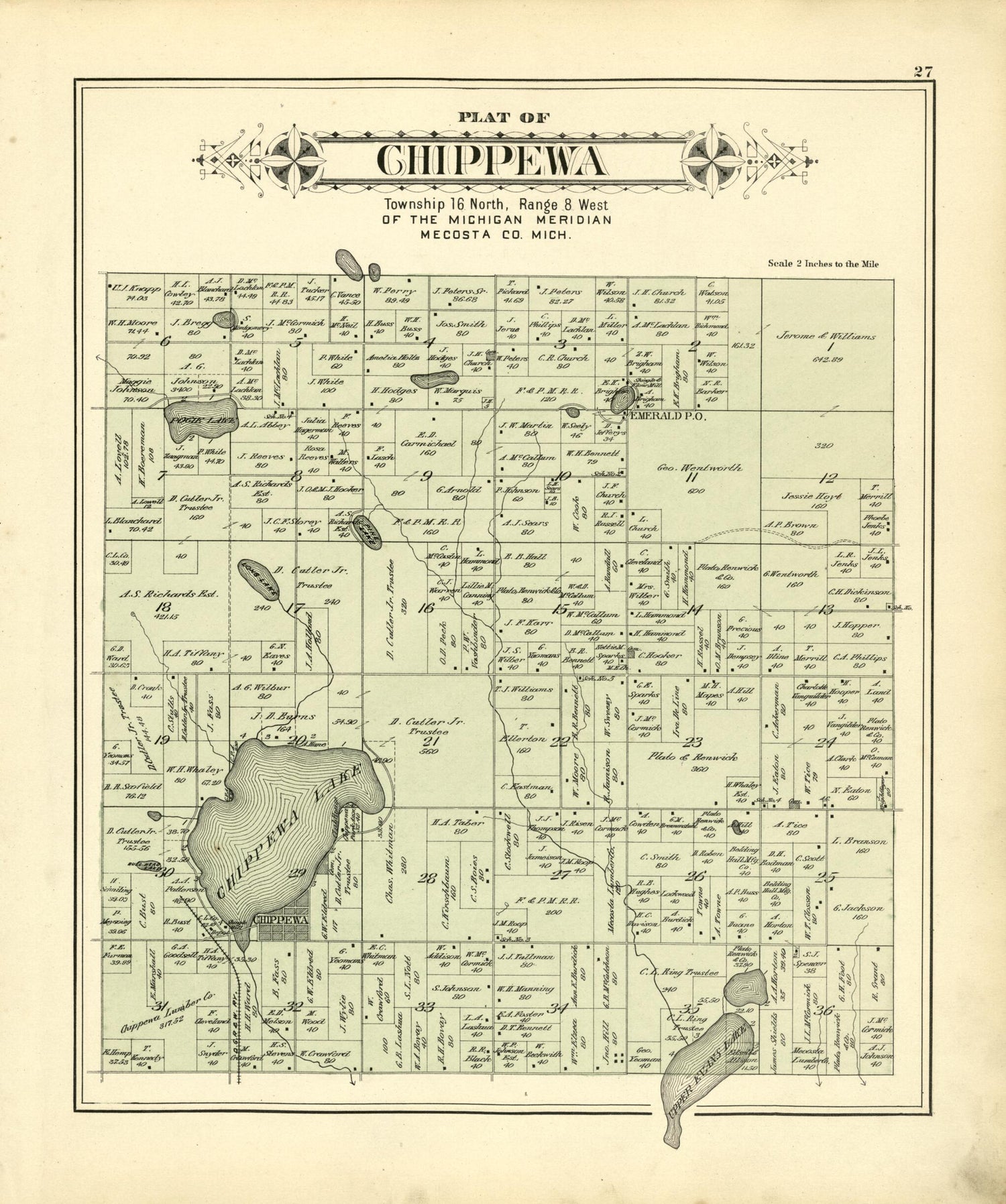 This old map of Plat of Chippewa from Plat Book of Mecosta County, Michigan from 1900 was created by  P.A. &amp; J.W. Myers (Firm) in 1900