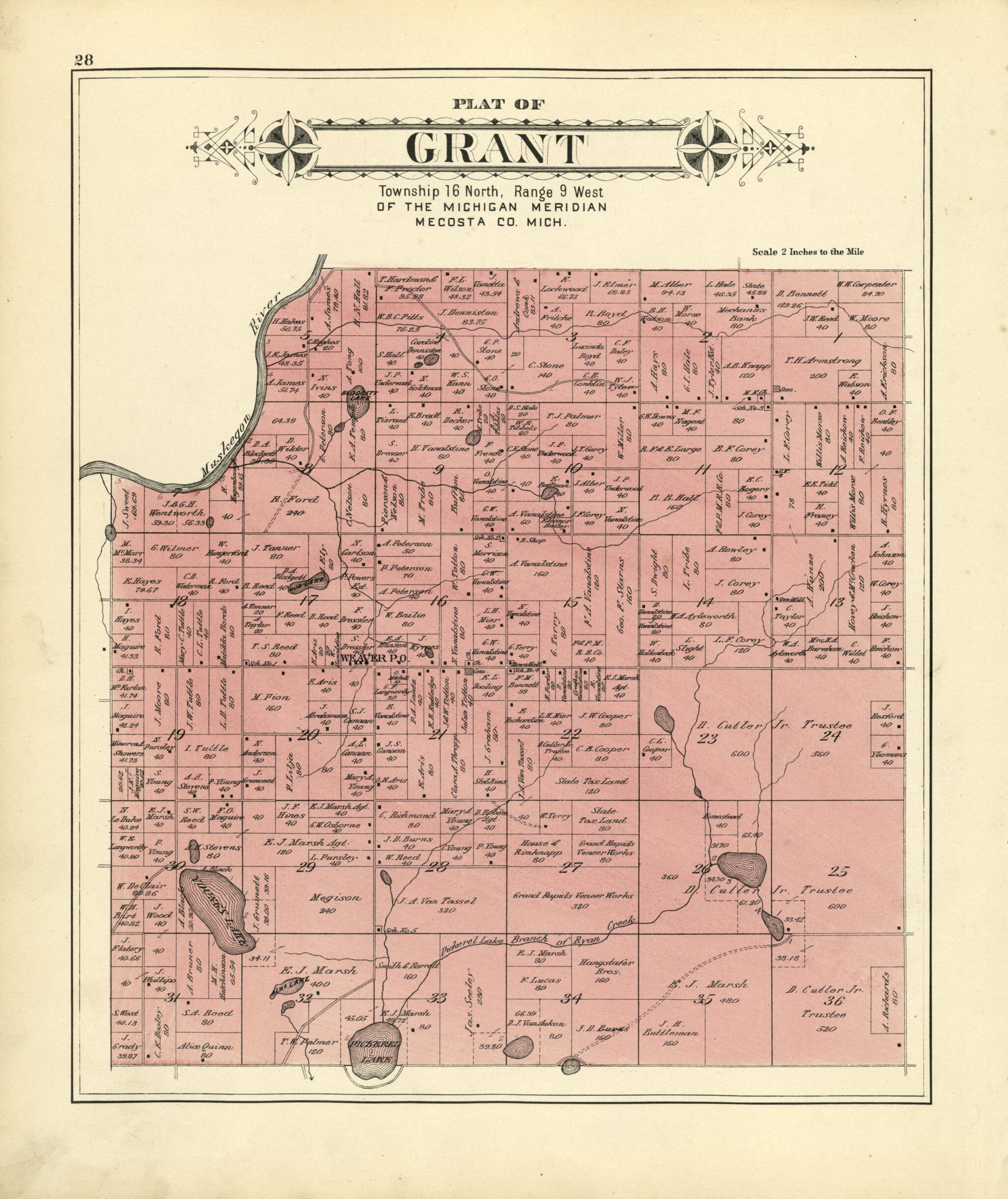 This old map of Plat of Grant from Plat Book of Mecosta County, Michigan from 1900 was created by  P.A. &amp; J.W. Myers (Firm) in 1900