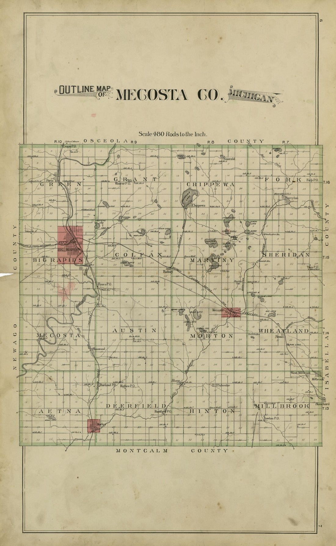 This old map of Outline Map of Mecosta, Co. Michigan from Plat Book of Mecosta County, Michigan from 1900 was created by  P.A. &amp; J.W. Myers (Firm) in 1900