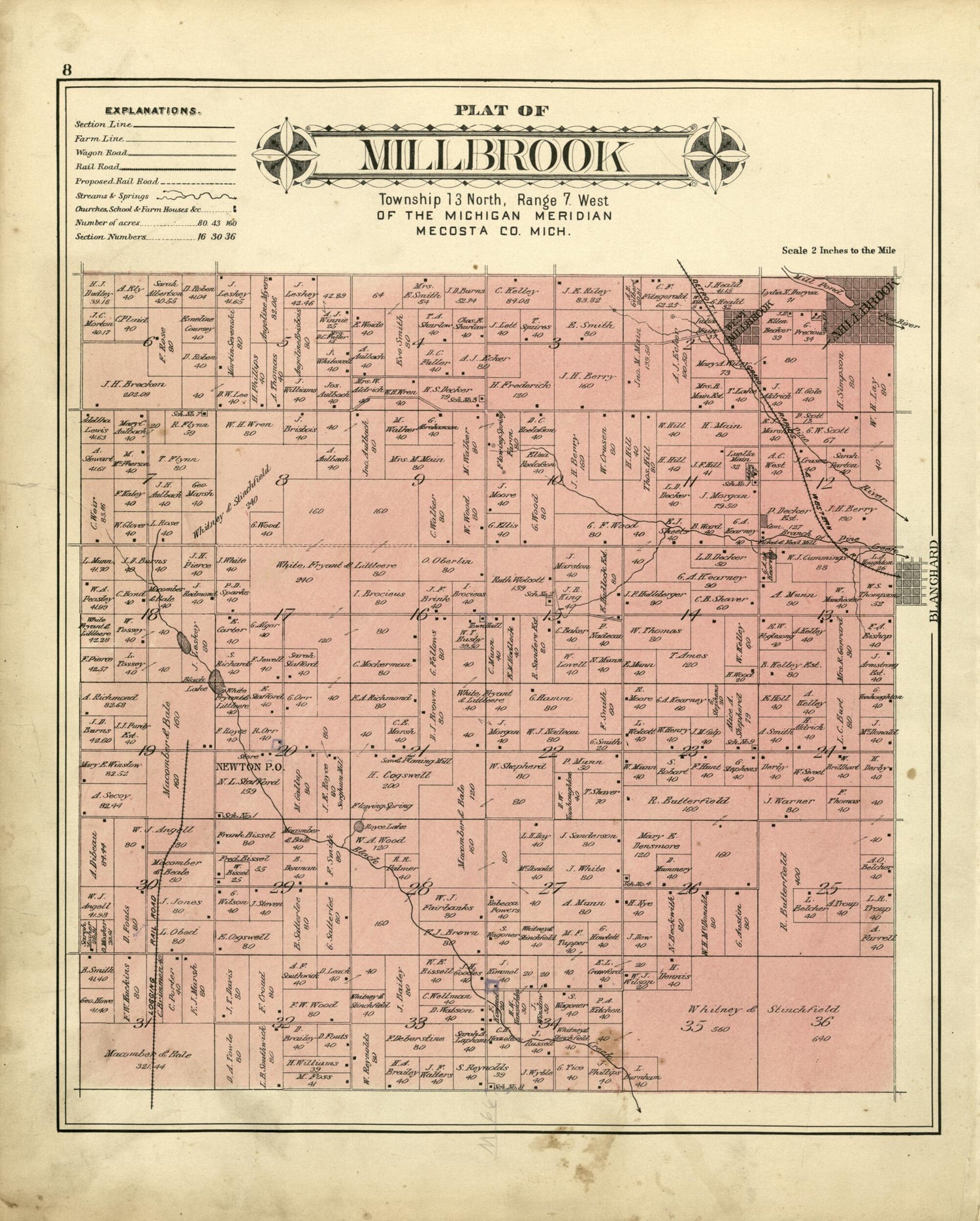 This old map of Plat of Millbrook from Plat Book of Mecosta County, Michigan from 1900 was created by  P.A. &amp; J.W. Myers (Firm) in 1900