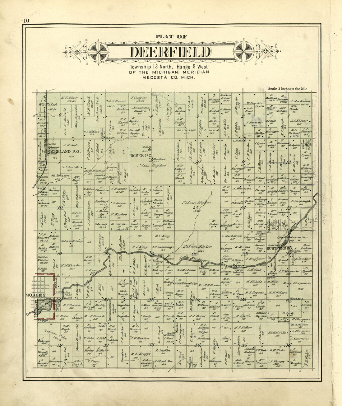 This old map of Plat of Deerfield from Plat Book of Mecosta County, Michigan from 1900 was created by  P.A. &amp; J.W. Myers (Firm) in 1900