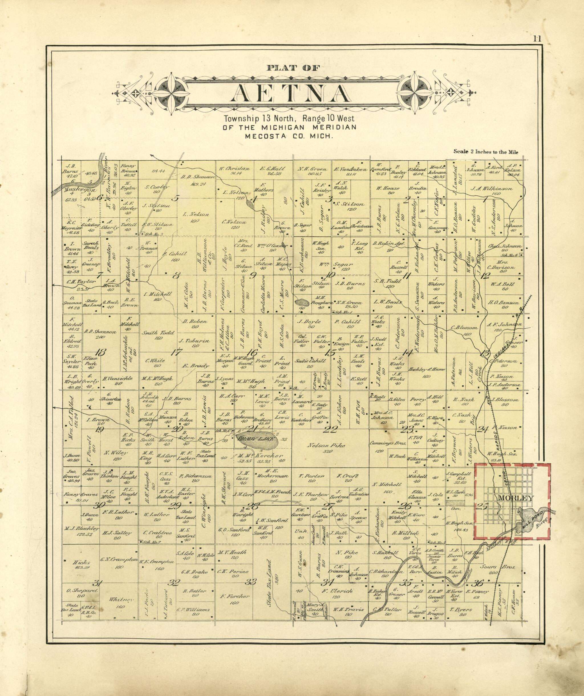 This old map of Plat of Aetna from Plat Book of Mecosta County, Michigan from 1900 was created by  P.A. &amp; J.W. Myers (Firm) in 1900