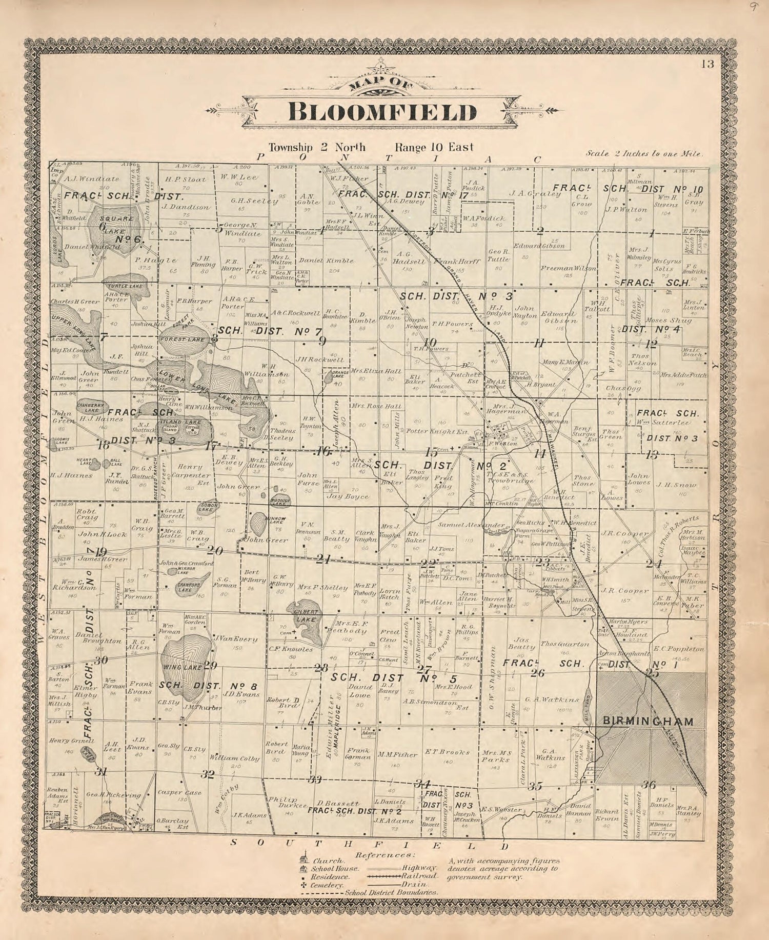 This old map of Map of Bloomfield from Illustrated Atlas of Oakland County, Michigan from 1896 was created by S. Wangersheim in 1896