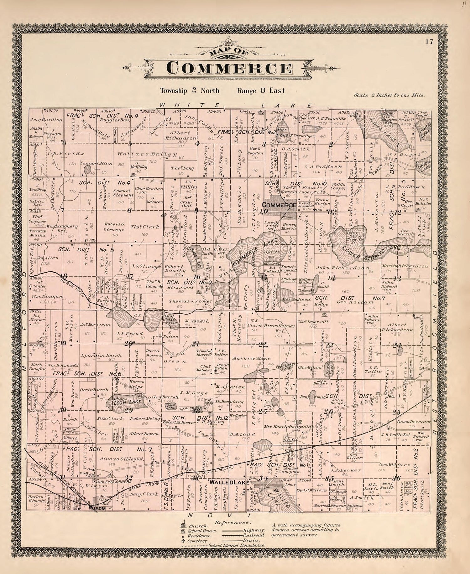 This old map of Map of Commerce from Illustrated Atlas of Oakland County, Michigan from 1896 was created by S. Wangersheim in 1896