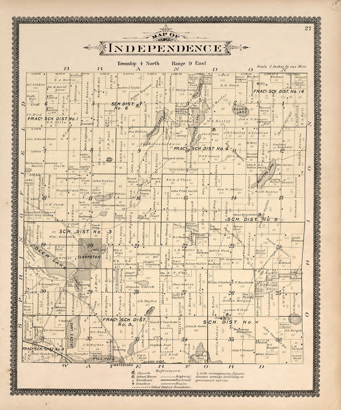 This old map of Map of Independence from Illustrated Atlas of Oakland County, Michigan from 1896 was created by S. Wangersheim in 1896