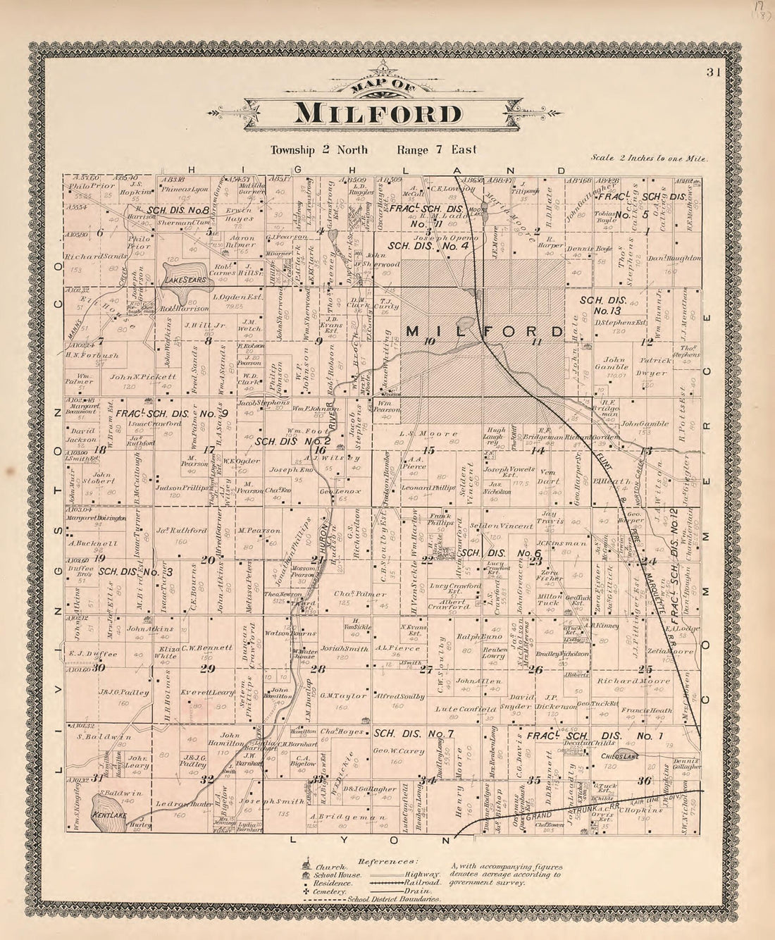 This old map of Map of Milford from Illustrated Atlas of Oakland County, Michigan from 1896 was created by S. Wangersheim in 1896