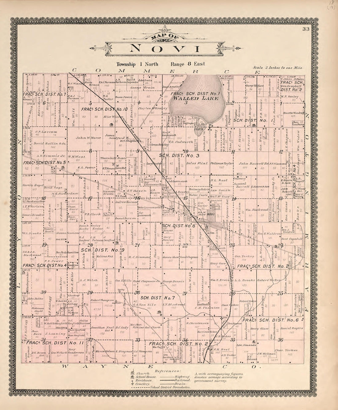 This old map of Map of Novi from Illustrated Atlas of Oakland County, Michigan from 1896 was created by S. Wangersheim in 1896