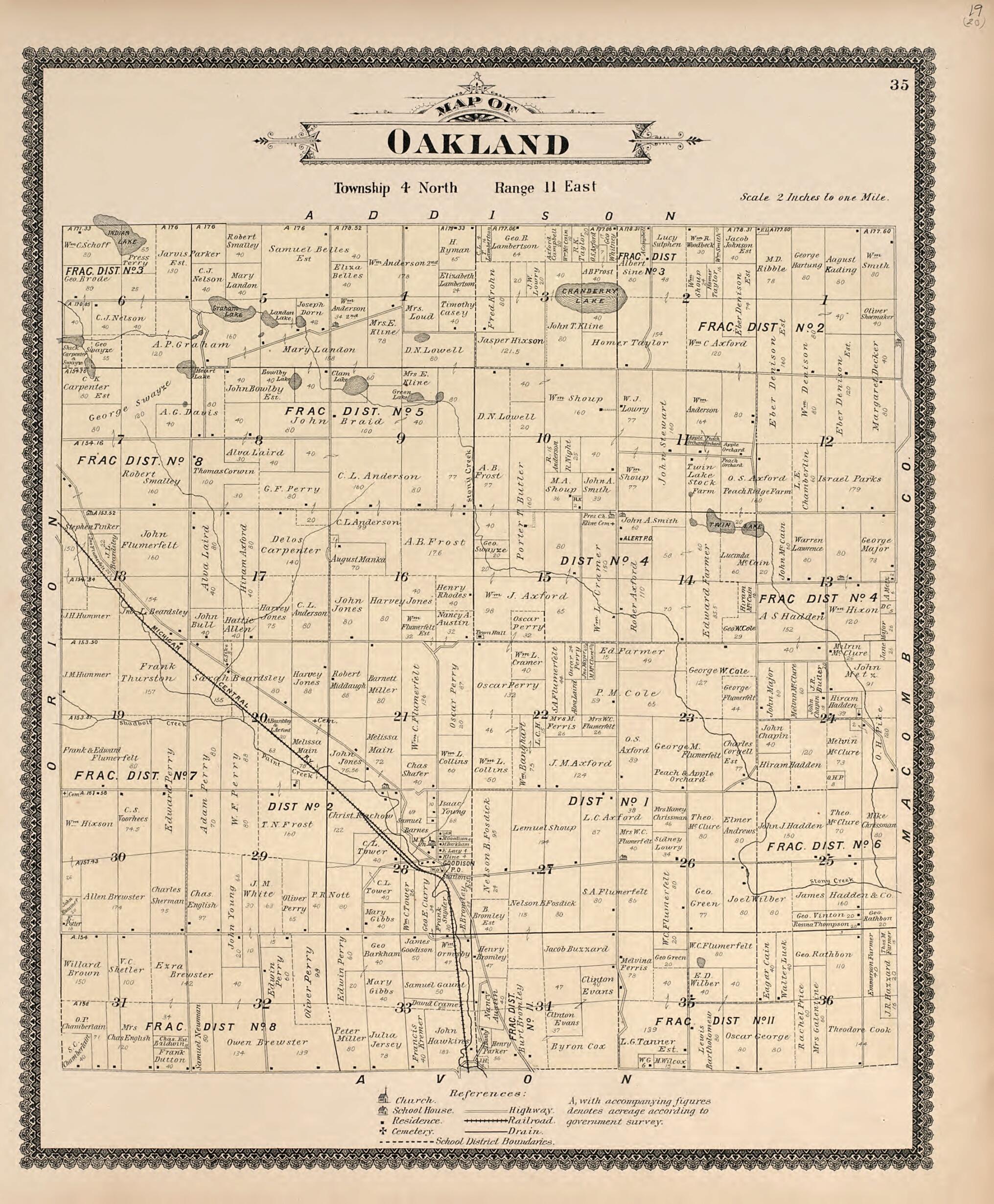 This old map of Map of Oakland from Illustrated Atlas of Oakland County, Michigan from 1896 was created by S. Wangersheim in 1896