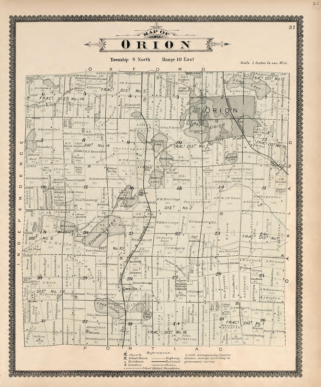 This old map of Map of Orion from Illustrated Atlas of Oakland County, Michigan from 1896 was created by S. Wangersheim in 1896