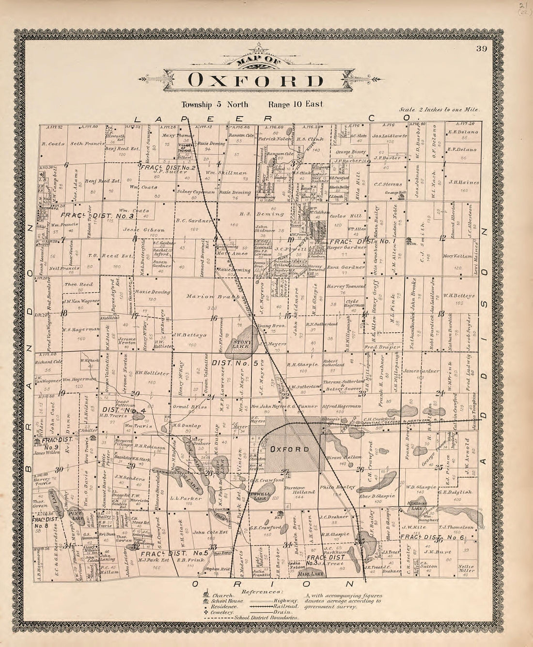 This old map of Map of Oxford from Illustrated Atlas of Oakland County, Michigan from 1896 was created by S. Wangersheim in 1896