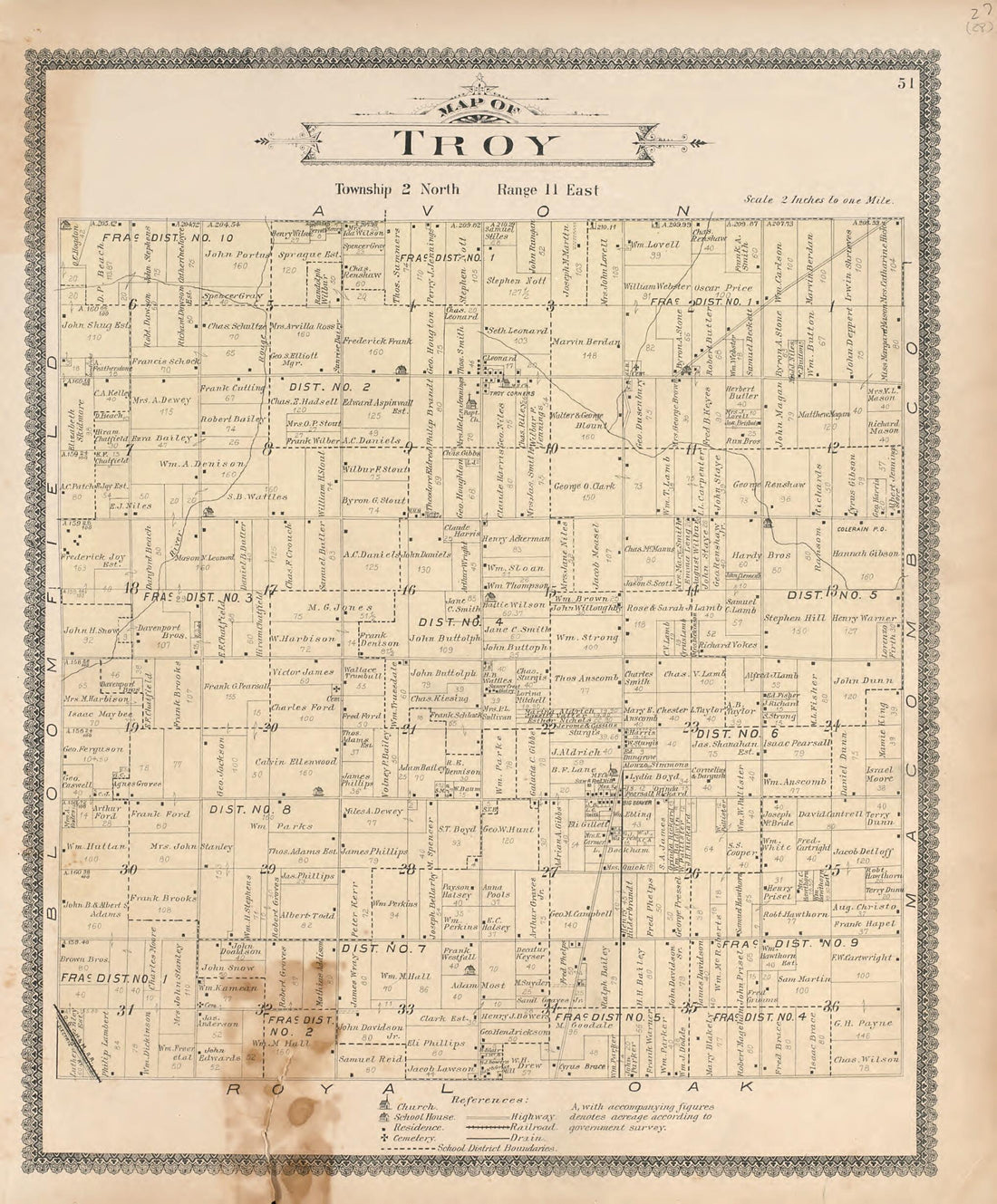 This old map of Map of Troy from Illustrated Atlas of Oakland County, Michigan from 1896 was created by S. Wangersheim in 1896