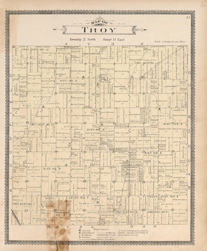 Map of Troy from Illustrated Atlas of Oakland County, Michigan 1896 by Relic Map Company