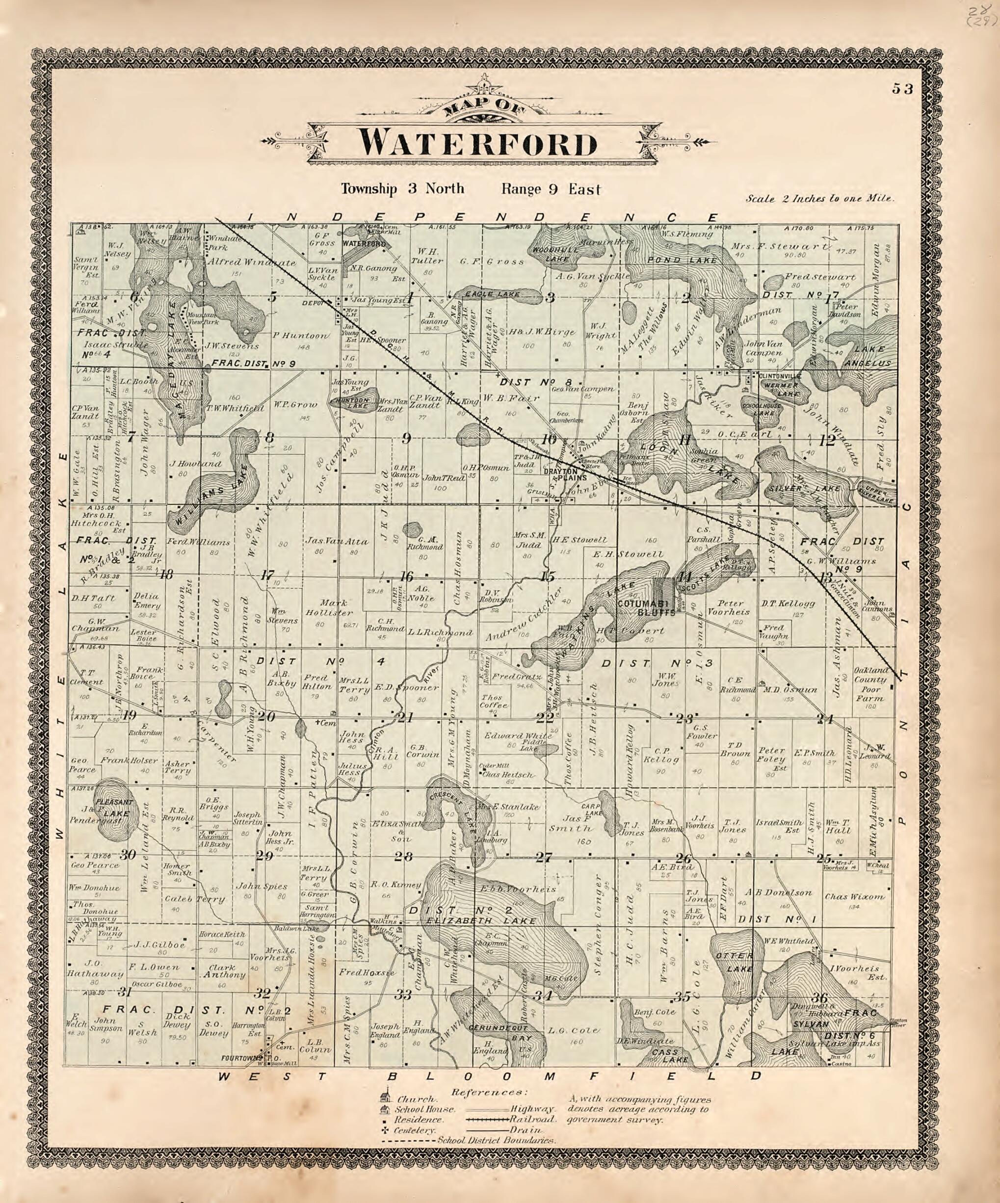 This old map of Map of Waterfront from Illustrated Atlas of Oakland County, Michigan from 1896 was created by S. Wangersheim in 1896