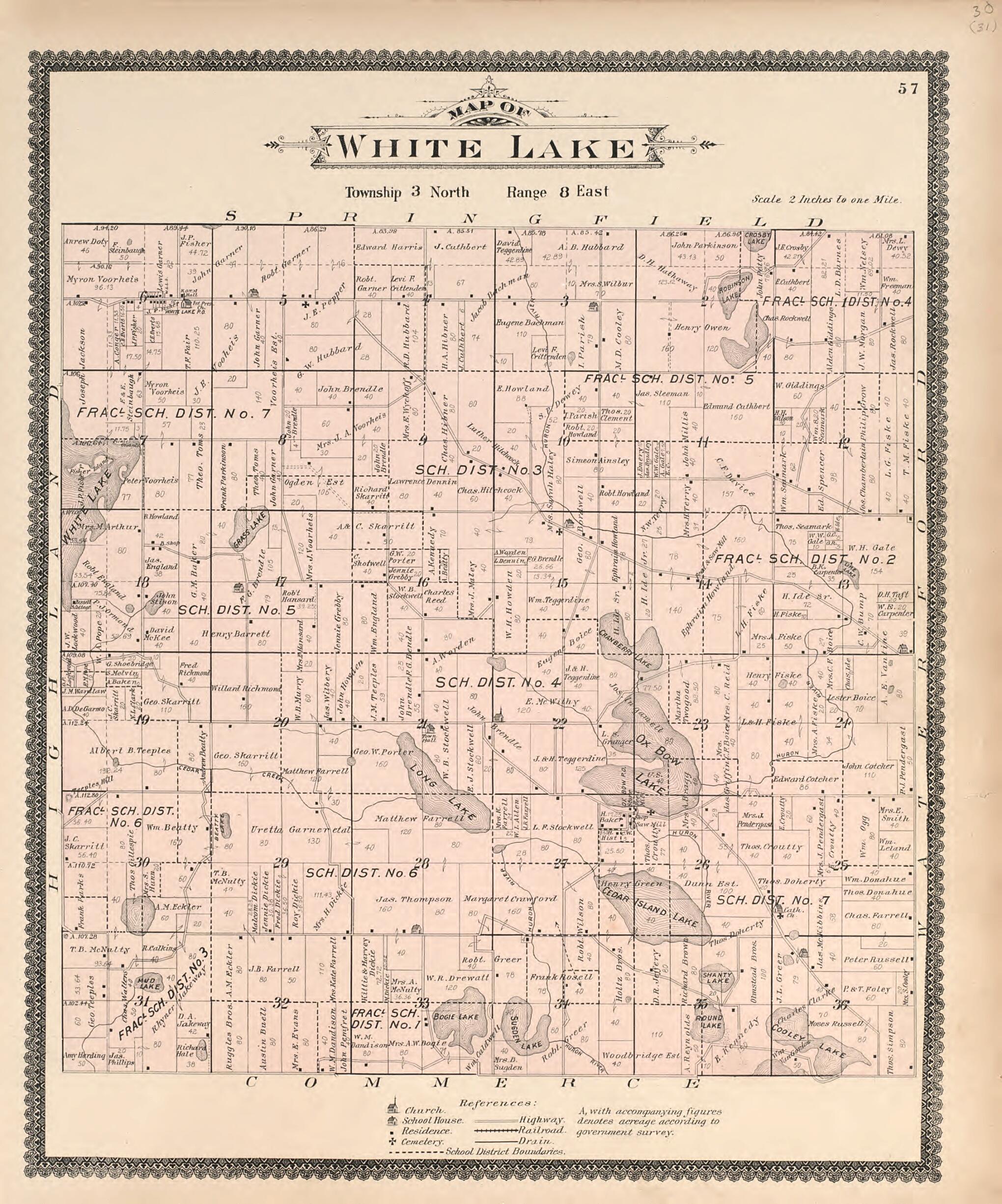 This old map of Map of White Lake from Illustrated Atlas of Oakland County, Michigan from 1896 was created by S. Wangersheim in 1896