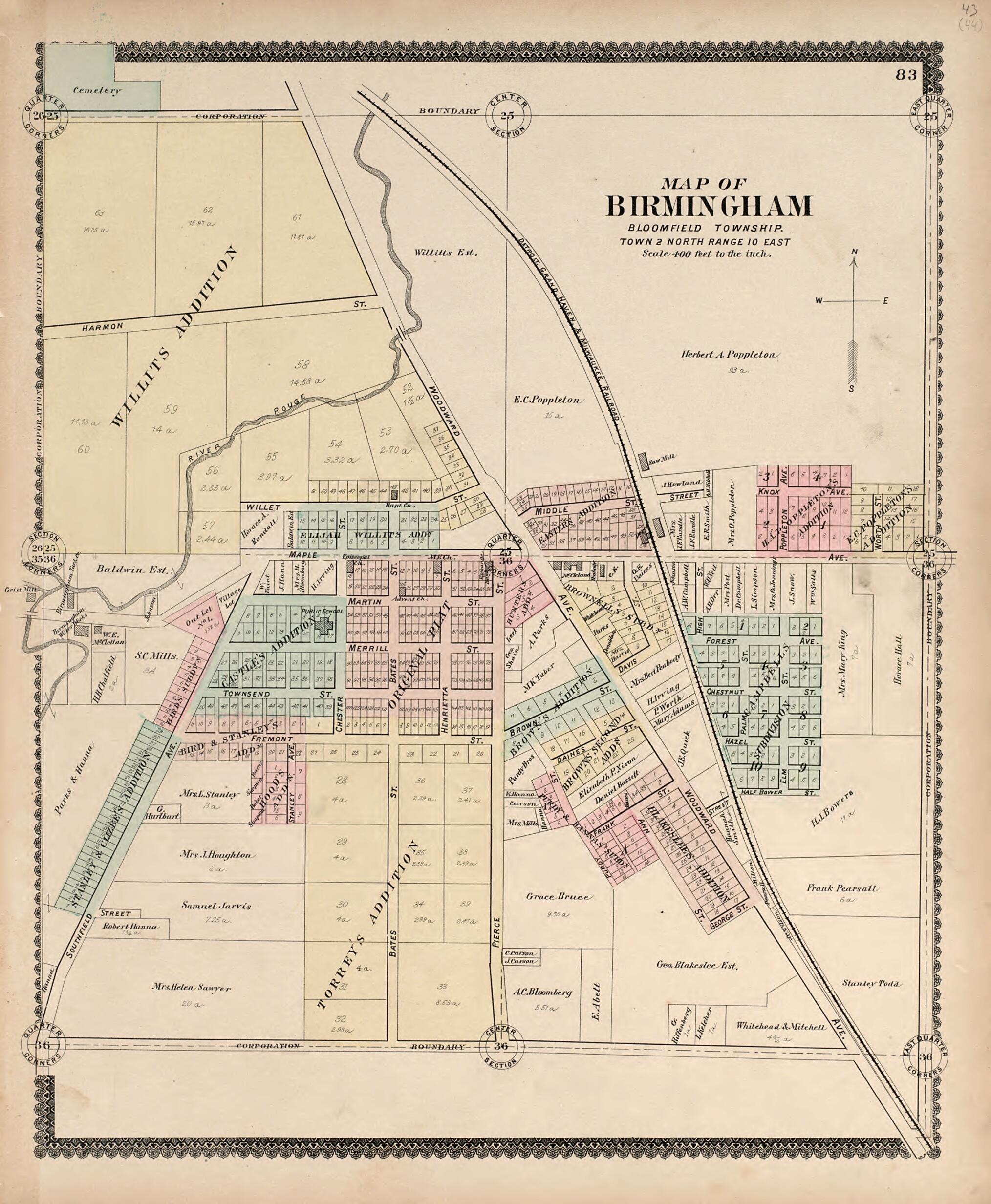 This old map of Map of Birmingham from Illustrated Atlas of Oakland County, Michigan from 1896 was created by S. Wangersheim in 1896