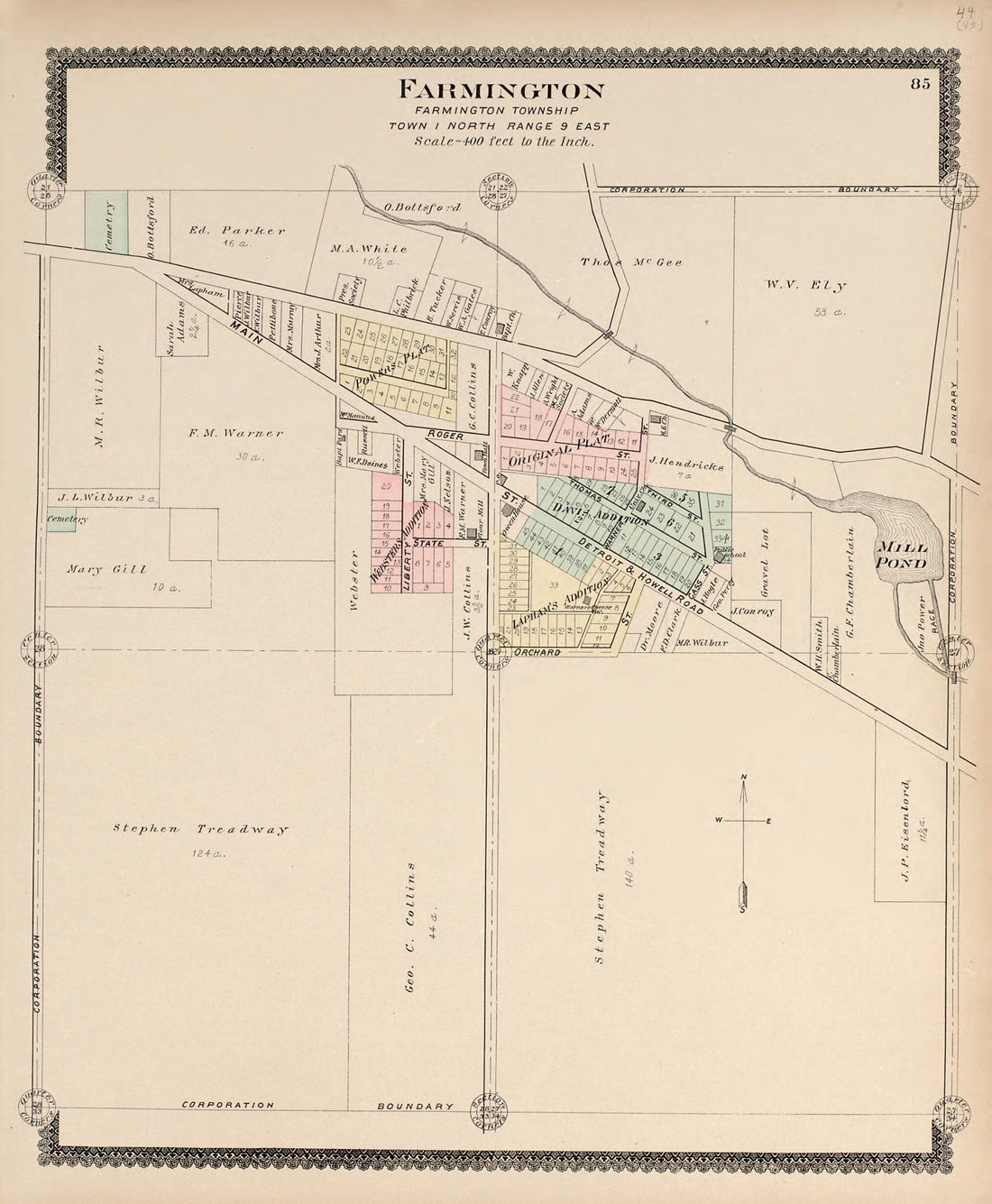 This old map of Farmington, Farmington Township from Illustrated Atlas of Oakland County, Michigan from 1896 was created by S. Wangersheim in 1896