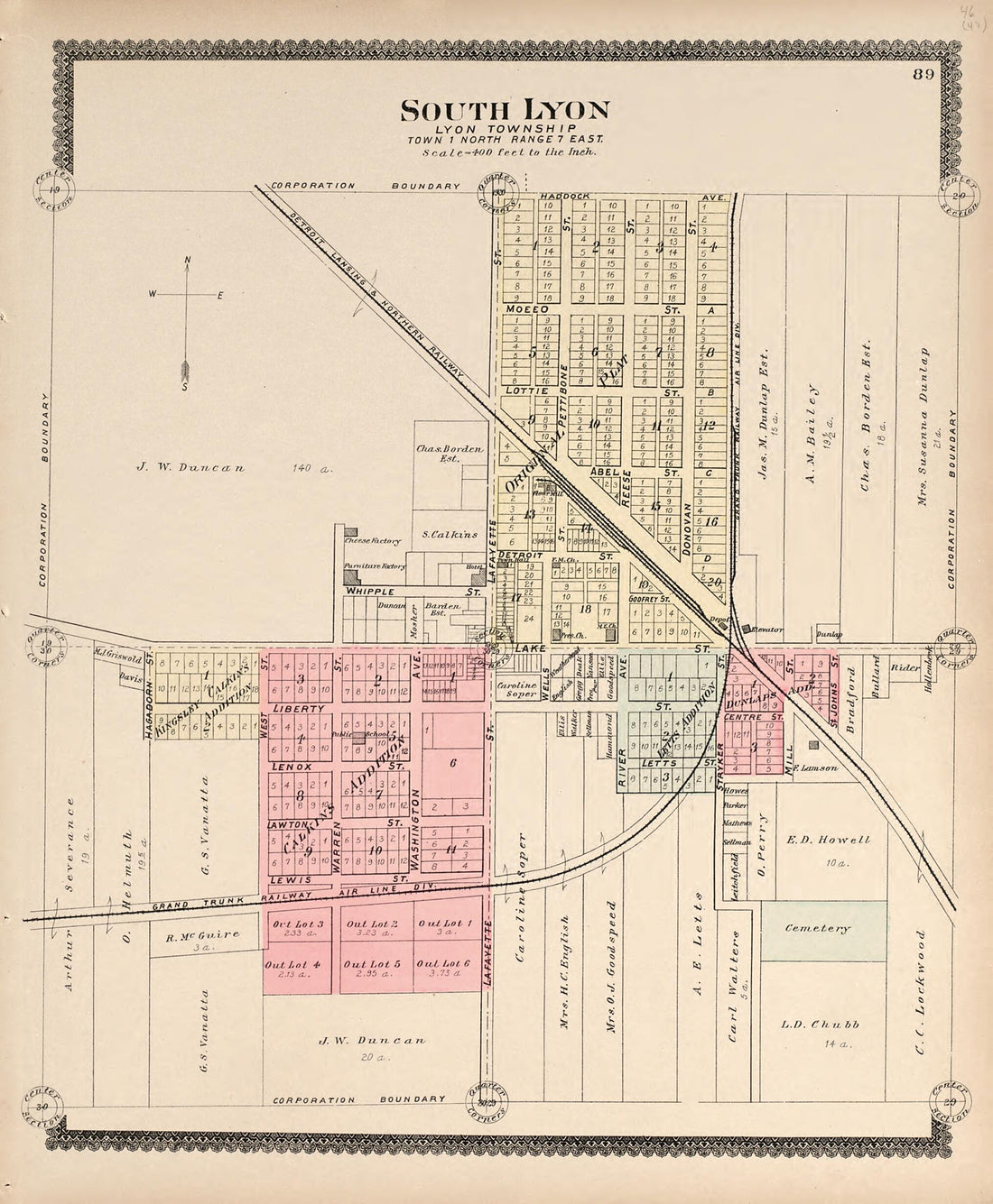 This old map of South Lyon, Lyon Township from Illustrated Atlas of Oakland County, Michigan from 1896 was created by S. Wangersheim in 1896