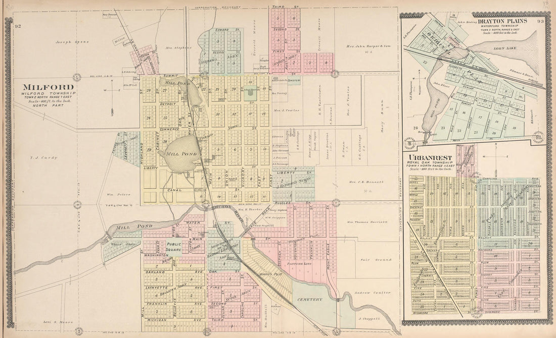 This old map of Milford, Milford Township from Illustrated Atlas of Oakland County, Michigan from 1896 was created by S. Wangersheim in 1896