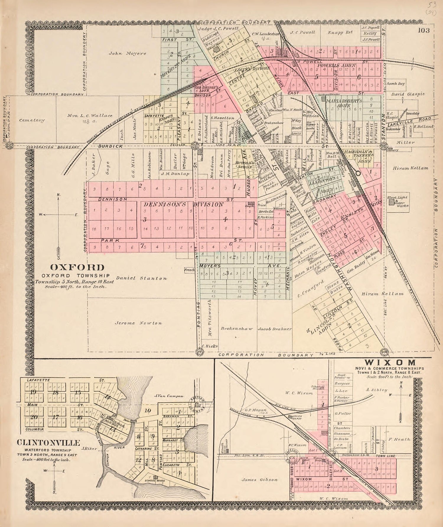 This old map of Oxford; Wixom; Clintonville from Illustrated Atlas of Oakland County, Michigan from 1896 was created by S. Wangersheim in 1896