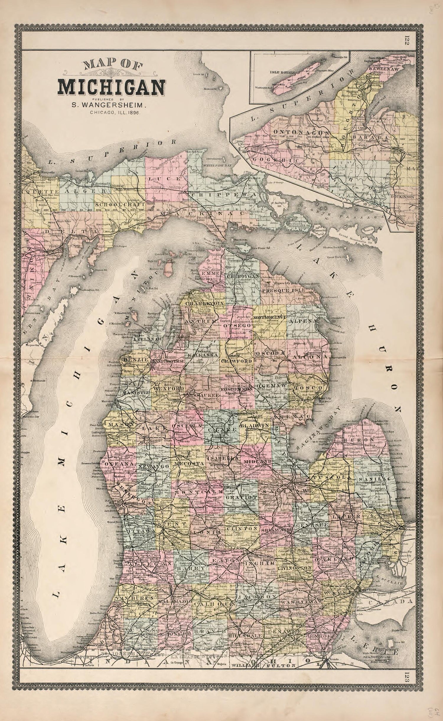 This old map of Map of Michigan from Illustrated Atlas of Oakland County, Michigan from 1896 was created by S. Wangersheim in 1896