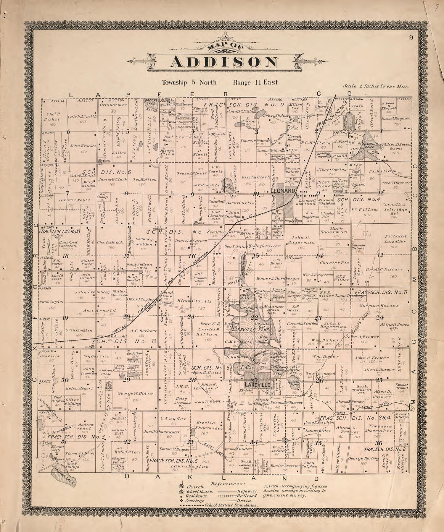 This old map of Map of Addison from Illustrated Atlas of Oakland County, Michigan from 1896 was created by S. Wangersheim in 1896