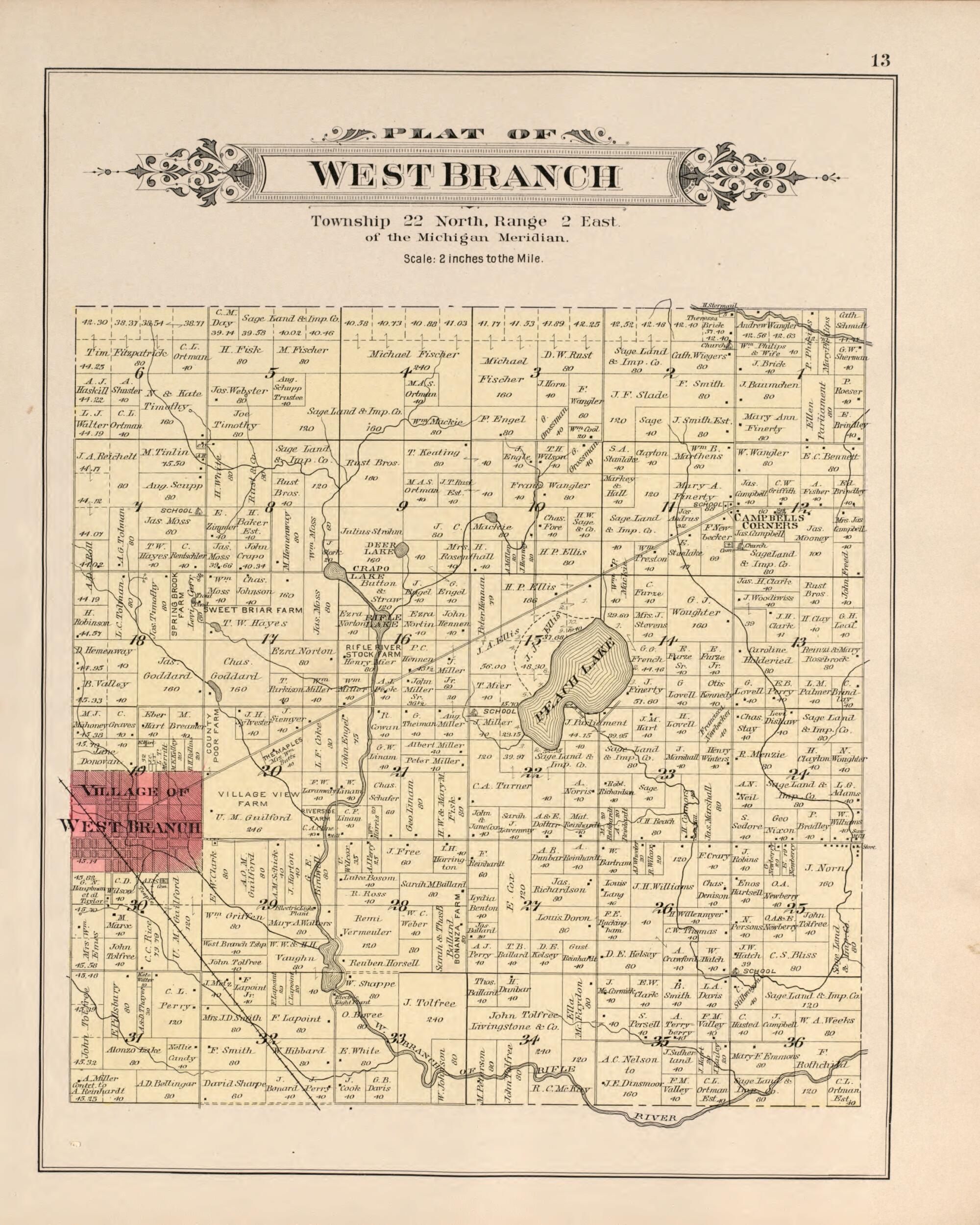 This old map of West Branch from Plat Book of Ogemaw County, Michigan from 1903 was created by  P.A. &amp; J.W. Myers (Firm) in 1903