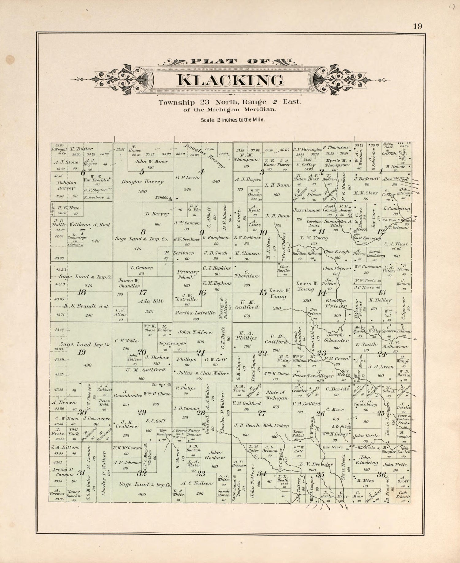 This old map of Klacking from Plat Book of Ogemaw County, Michigan from 1903 was created by  P.A. &amp; J.W. Myers (Firm) in 1903